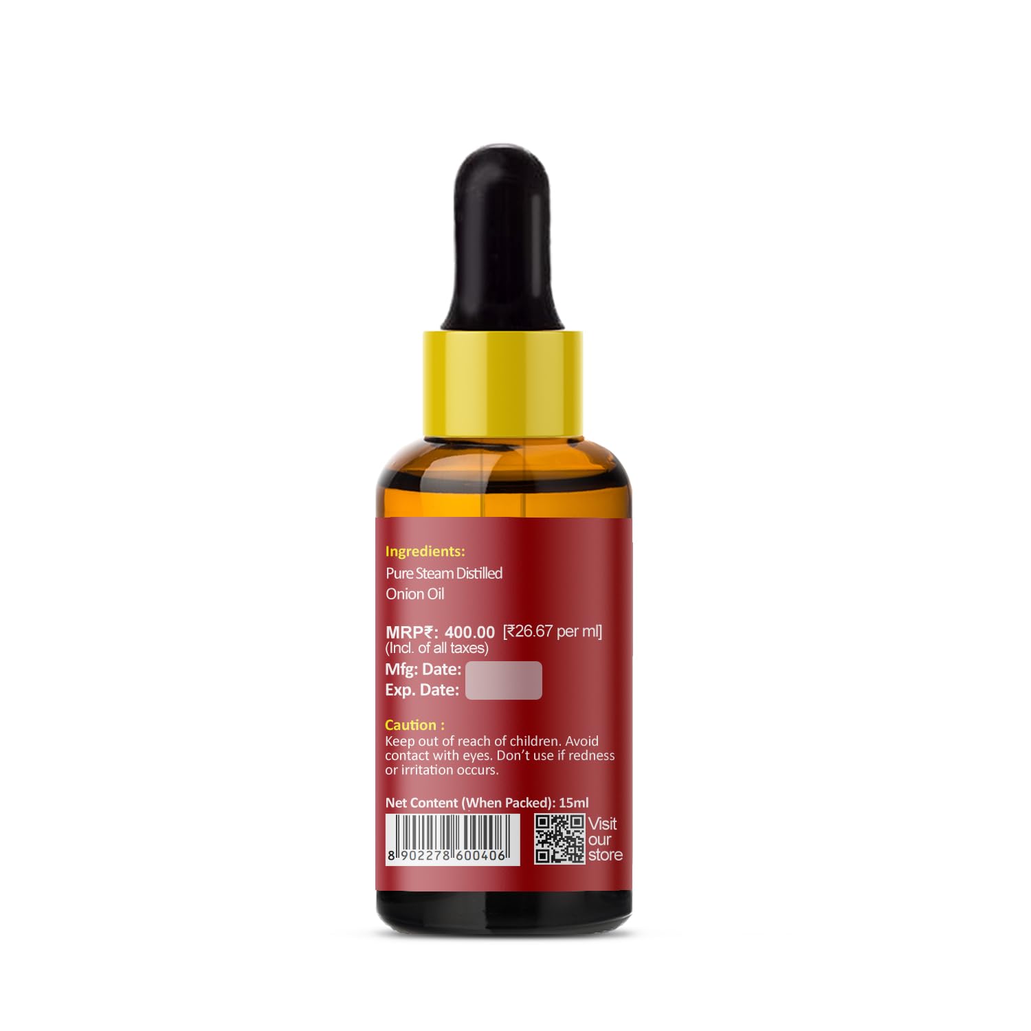 Pure Onion Cold Pressed Oil - 15ml for Skin, Hair & Massage Care