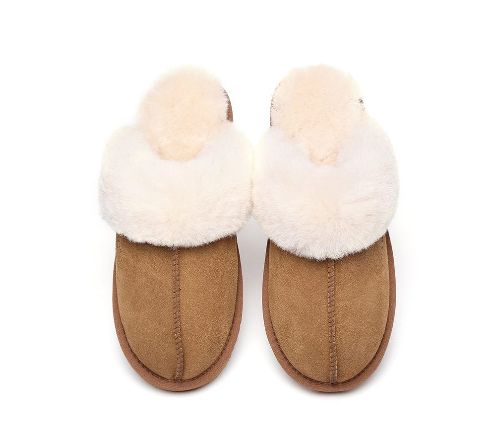 Australian Shepherd UGG Slippers for Women & Men - Genuine Sheepskin Wool Scuff Muffin House Shoes - Cozy Indoor/Outdoor Slippers for Winter, Home, Lounge & Gift Giving