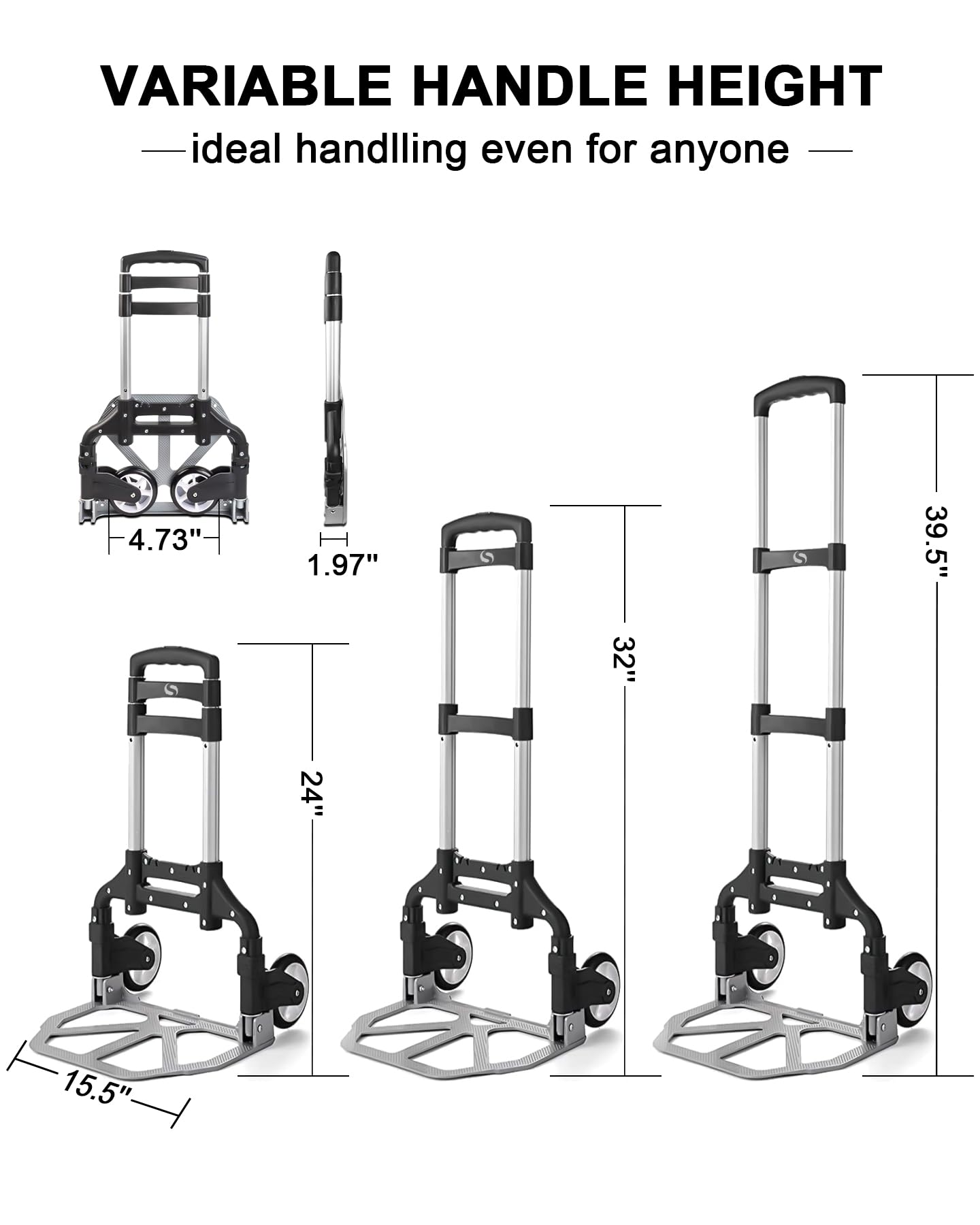 Foldable Aluminum Hand Truck with Wheels - Lightweight Portable Dolly Cart for Moving, Travel, Shopping & Office Use | Collapsible Luggage Trolley for Airport, Hotels & Home Utility