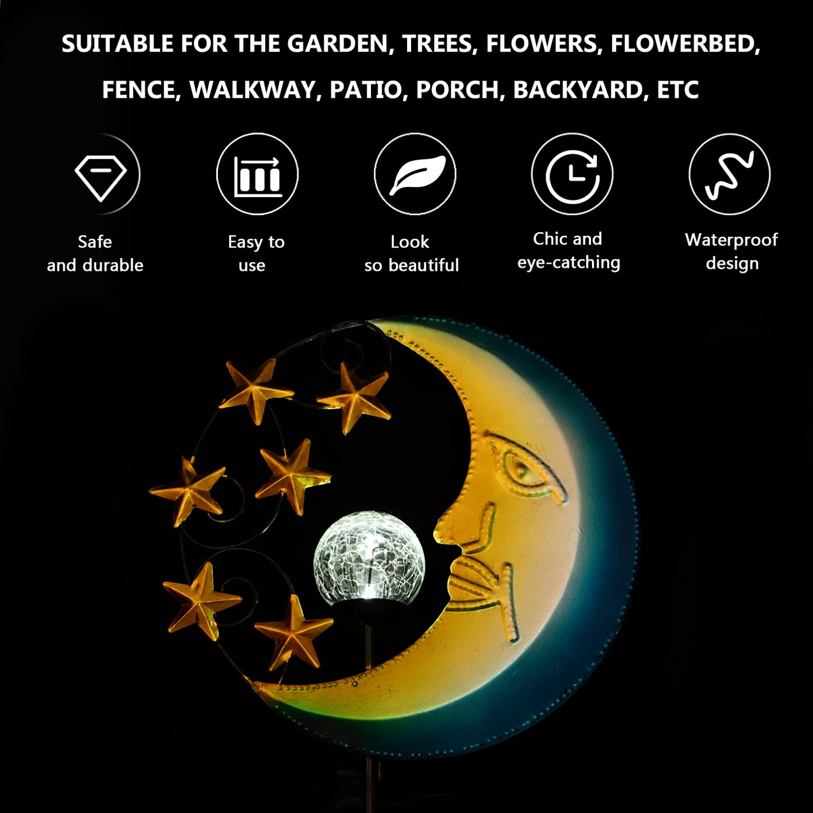 Solar Powered Moon & Star Shaped LED Ground Lights - Waterproof Outdoor Pathway Lighting for Garden, Lawn & Landscape Decoration | Perfect for Patios, Walkways & Backyard Ambience