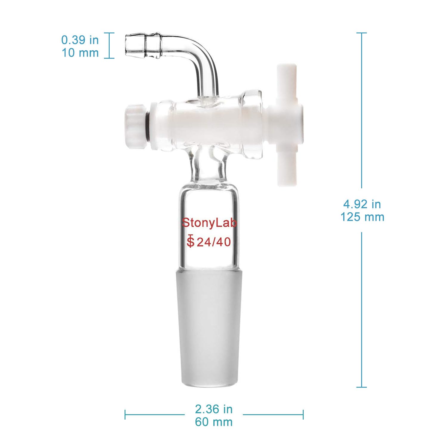 StonyLab PTFE Stopcock Vacuum Flow Control Adapter with 24/40 Joint & Bent Hose Connector - Perfect for Laboratory Vacuum Systems, Distillation Setups & Chemical Experiments