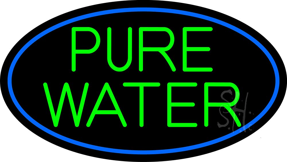 13x24 Inches Green Pure Water LED Neon Sign with Black Square Cut Acrylic Backing & Dimmer - Bright Premium Indoor LED Neon Light for Home Bar, Cafe, Office, or Military Defense Force Decor