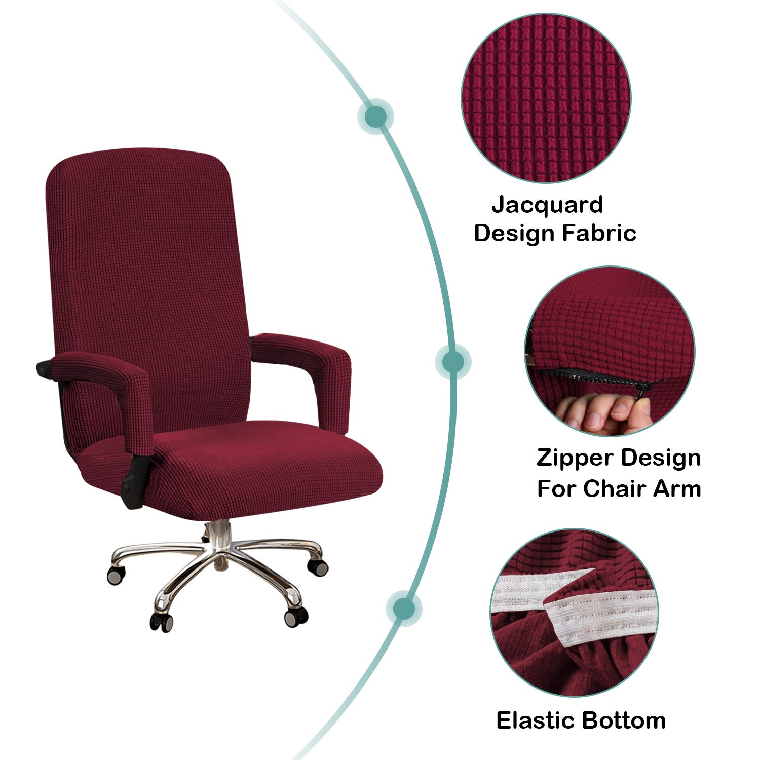 Turquoise Stretch Office Chair Cover with Arms - Universal Removable Computer Chair Slipcover for Desk Chairs - Pet-Friendly Rotating Boss Chair Cover (Burgundy) - Perfect for Home Office, Gaming Setup & Pet Protection