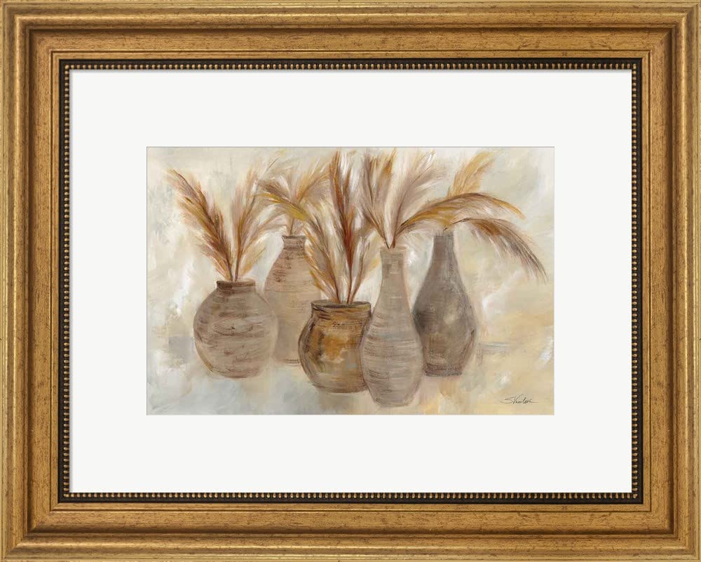Silvia Vassileva Framed Art Print - Grasses and Baskets in Wide Gold Frame, 20x16 Inches Wall Decor for Living Room, Bedroom & Office