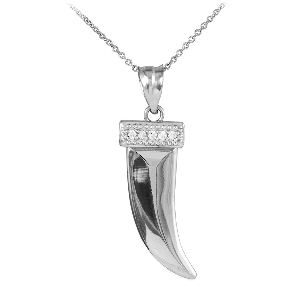 14K White Gold Tiger Tooth Pendant Necklace with Diamonds - Elegant Jewelry for Men & Women, Perfect for Gifts, Parties, and Everyday Wear