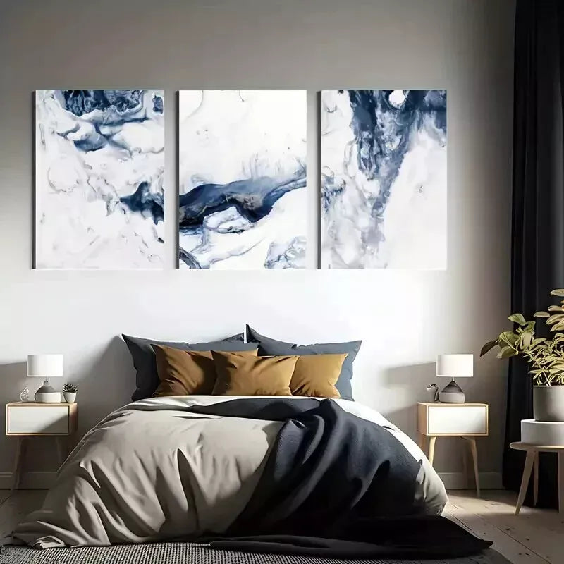 3-Piece Blue Abstract Ocean Waves Wall Art Set - Framed Canvas 50x70cm (20x28in) - High Quality Print - 100% Australian Made - Ready to Hang - Perfect for Living Room, Bedroom & Office Decor
