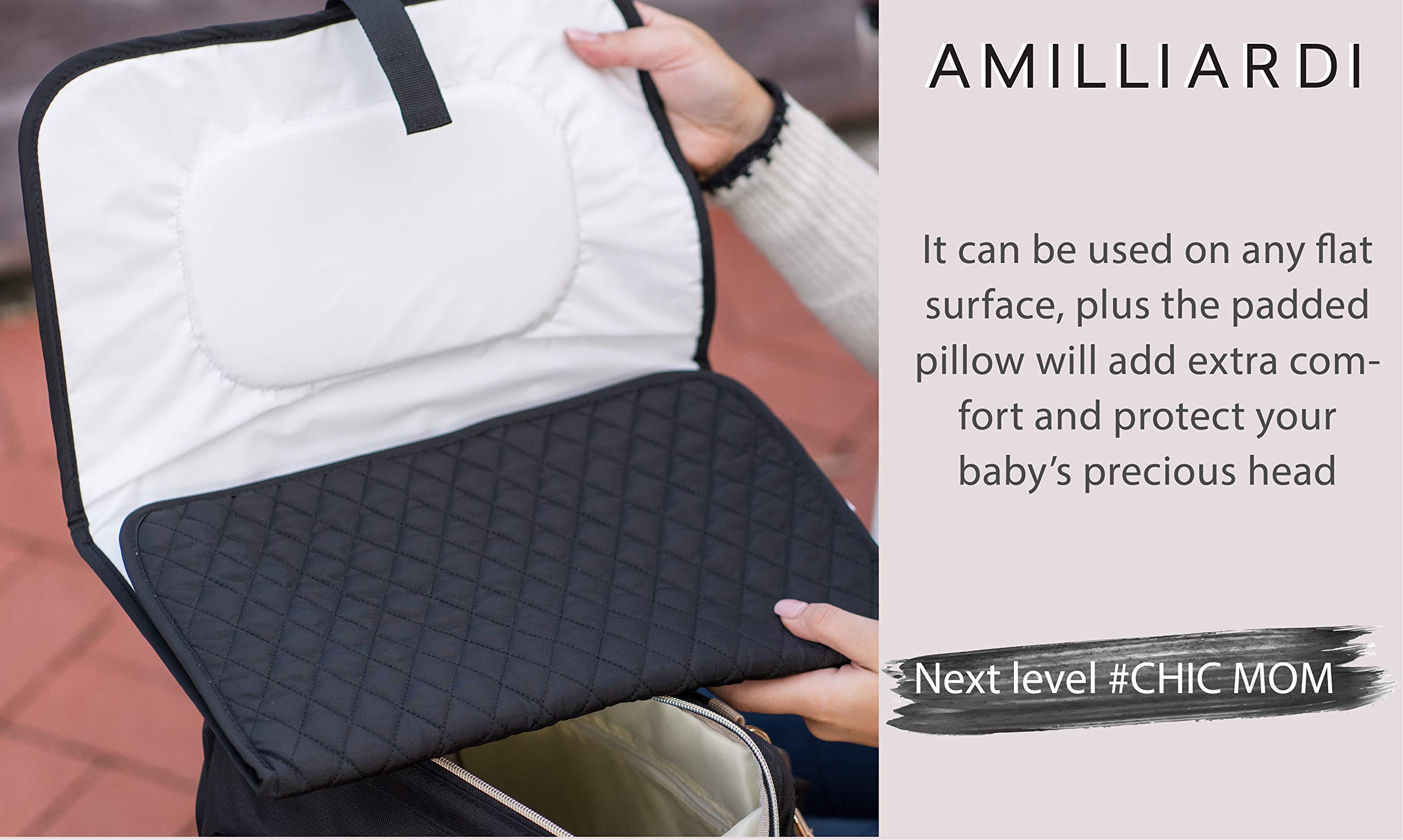 AMILLIARDI Portable Diaper Changing Pad - Waterproof Travel Changing Mat for Baby, Infant & Newborn - Stylish & Chic Foldable Black Changing Pad for On-the-Go Parents, Perfect for Car, Stroller & Diaper Bag