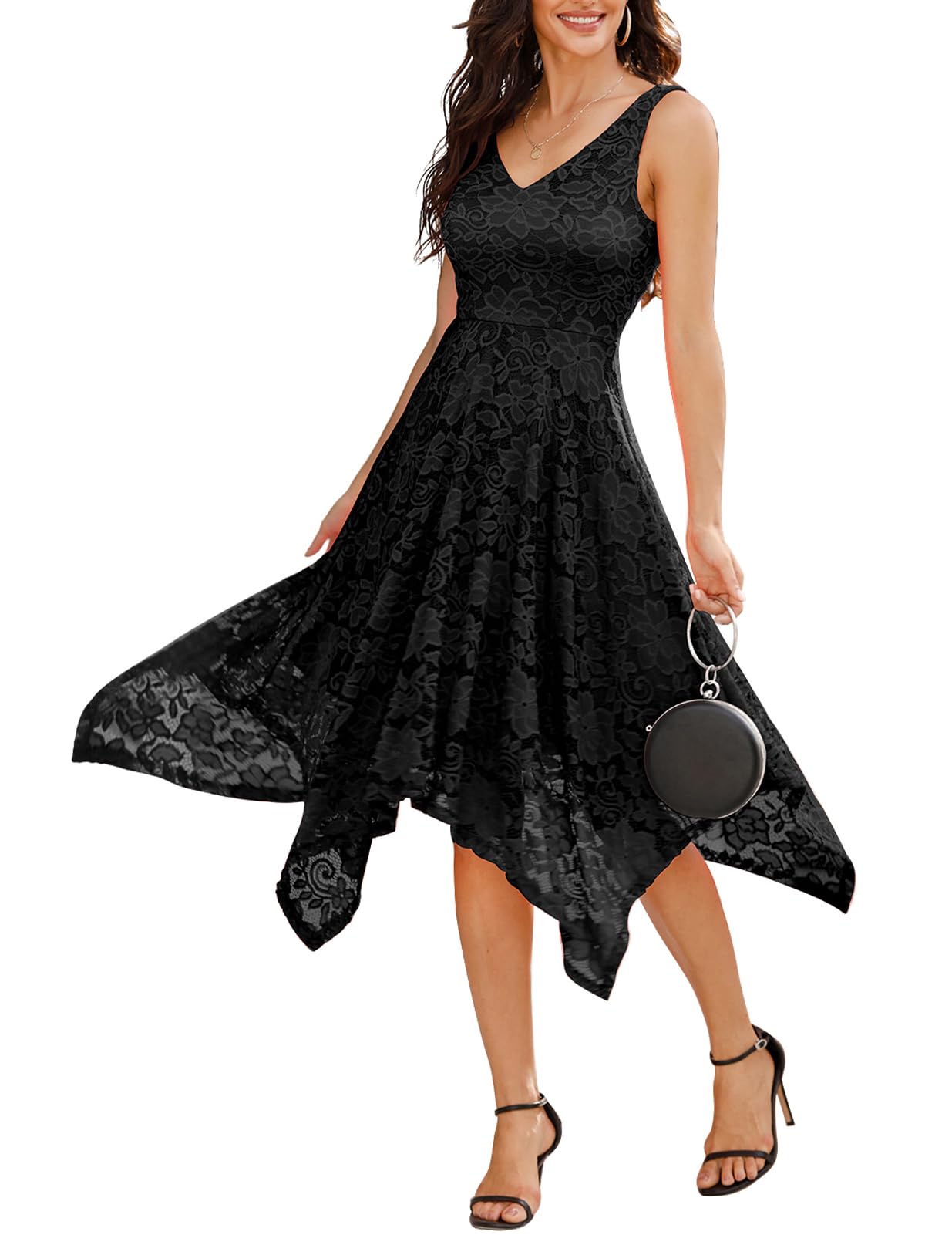Meetjen Women's Elegant Lace Cocktail Party Dress 2025 - Handkerchief Hem Bridesmaid & Prom Formal Gown for Wedding Guest | Perfect for Evening Events, Bridal Showers & Special Occasions