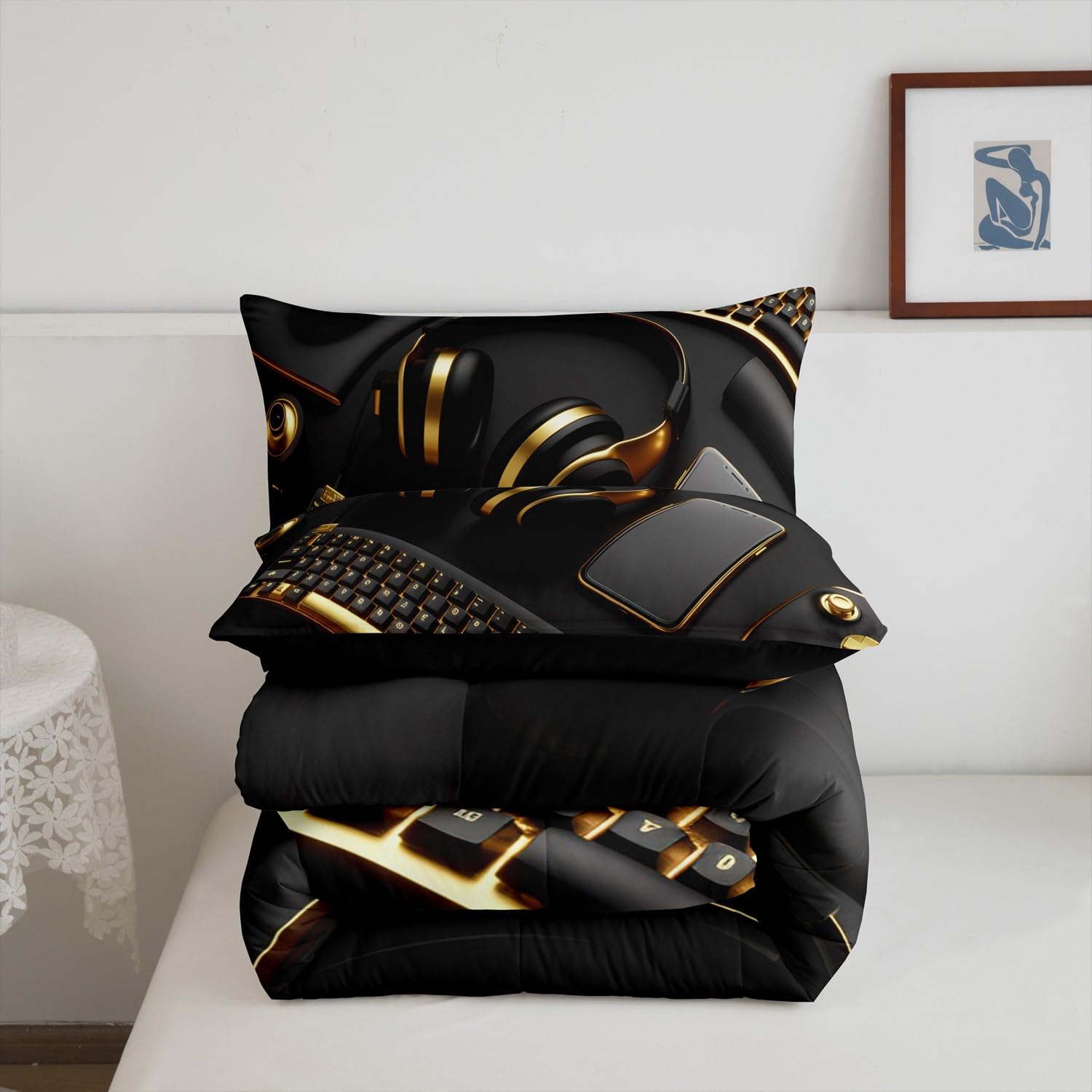 Erosebridal Boys Twin Gaming Comforter Set - Kids & Toddler Bedding with Golden Design for Cozy Sleep & Playtime