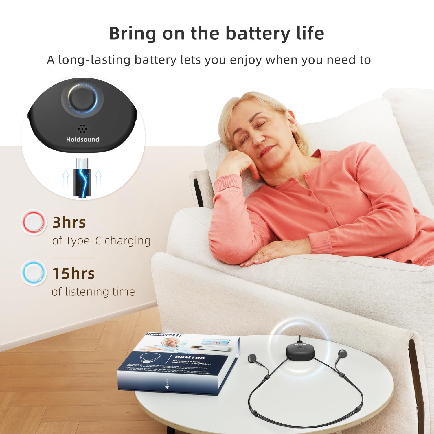 **Wireless TV Headphones for Seniors – Comfortable Bluetooth Earbuds with USB & Optical Transmitter, 15-Hour Battery, 100ft Range, No Delay – Ideal for TV Watching, Movies, and Hearing Assistance (Black)**