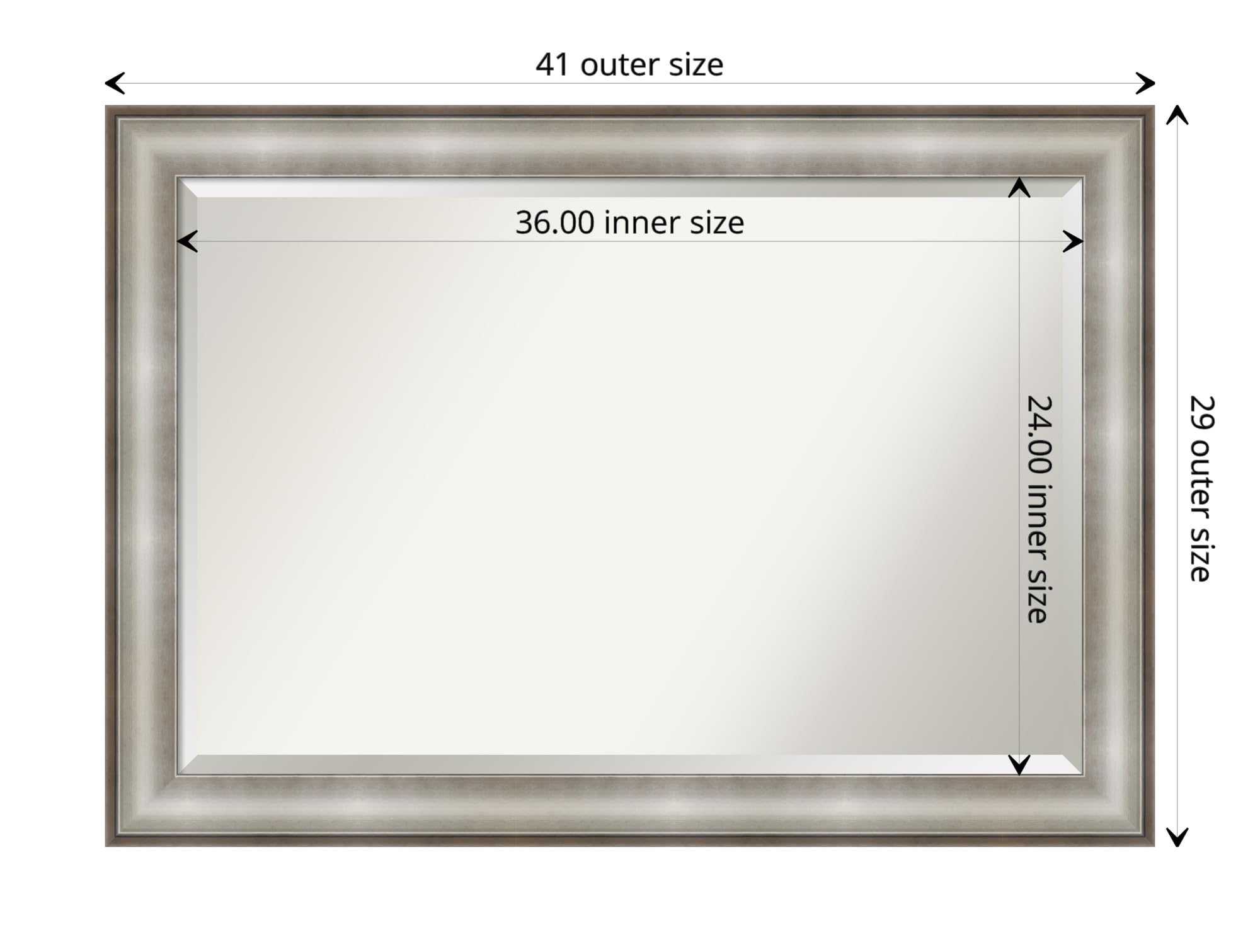 Amanti Art Silver Wall Mirror 29x41 Inches - Imperial Silver Rectangle Bathroom & Living Room Mirror with Traditional Frame, Beveled Edge - Hangs Horizontally or Vertically for Wall Decor, Bathroom Vanity, Entryway, Bedroom, and Hallway