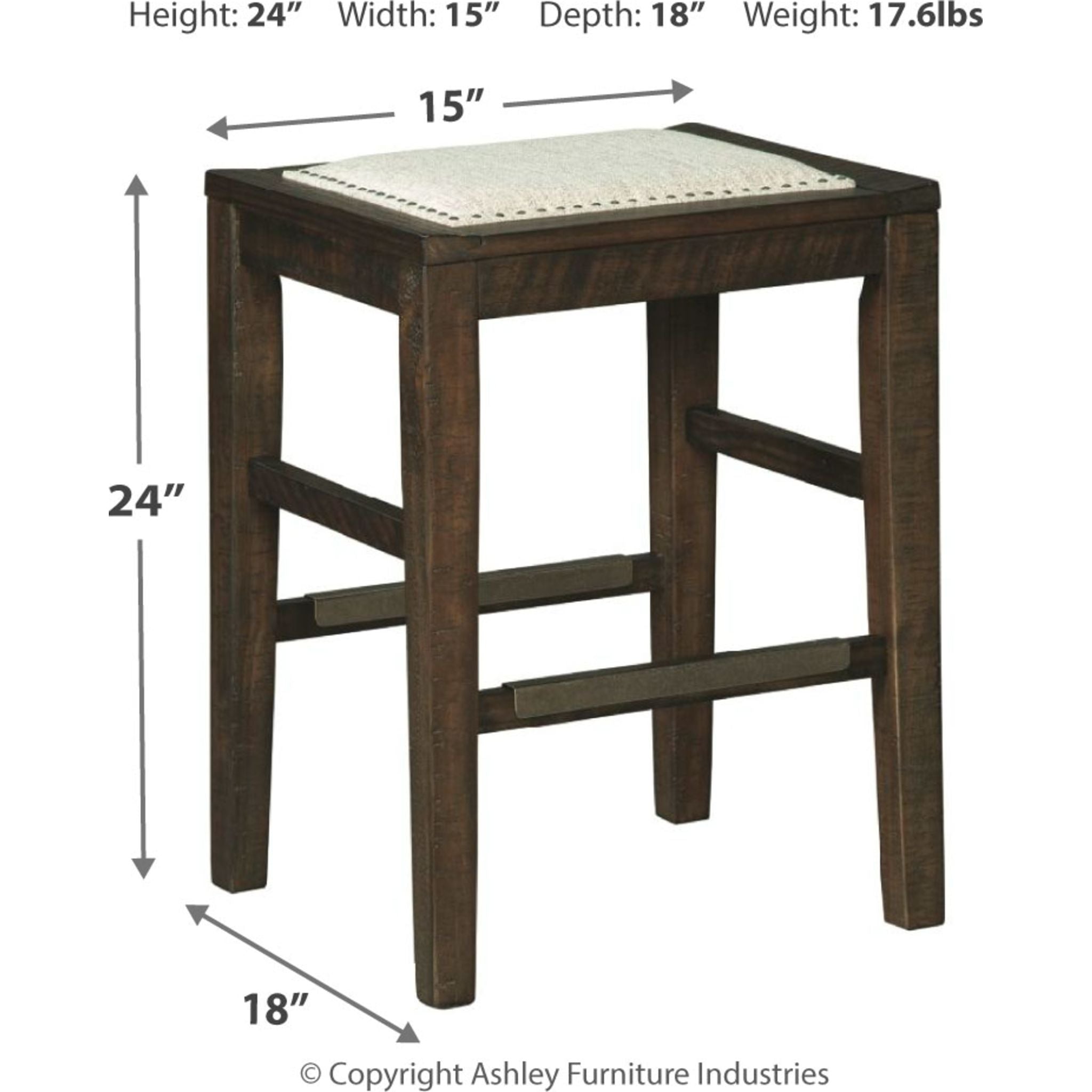 Artisan Counter Height Stool - Dark Brown Wooden Bar Stool with Backrest (D498-024) - Perfect for Kitchen Islands, Breakfast Bars & Home Decor