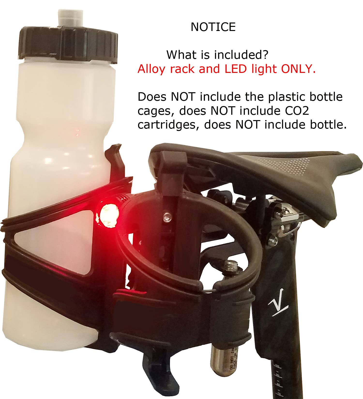 Triathlon Bike Seat Water Bottle Cage Holder with LED Light - Rear Hydration System for Road Bikes & Mountain Bikes - Perfect for Cycling, Racing & Training