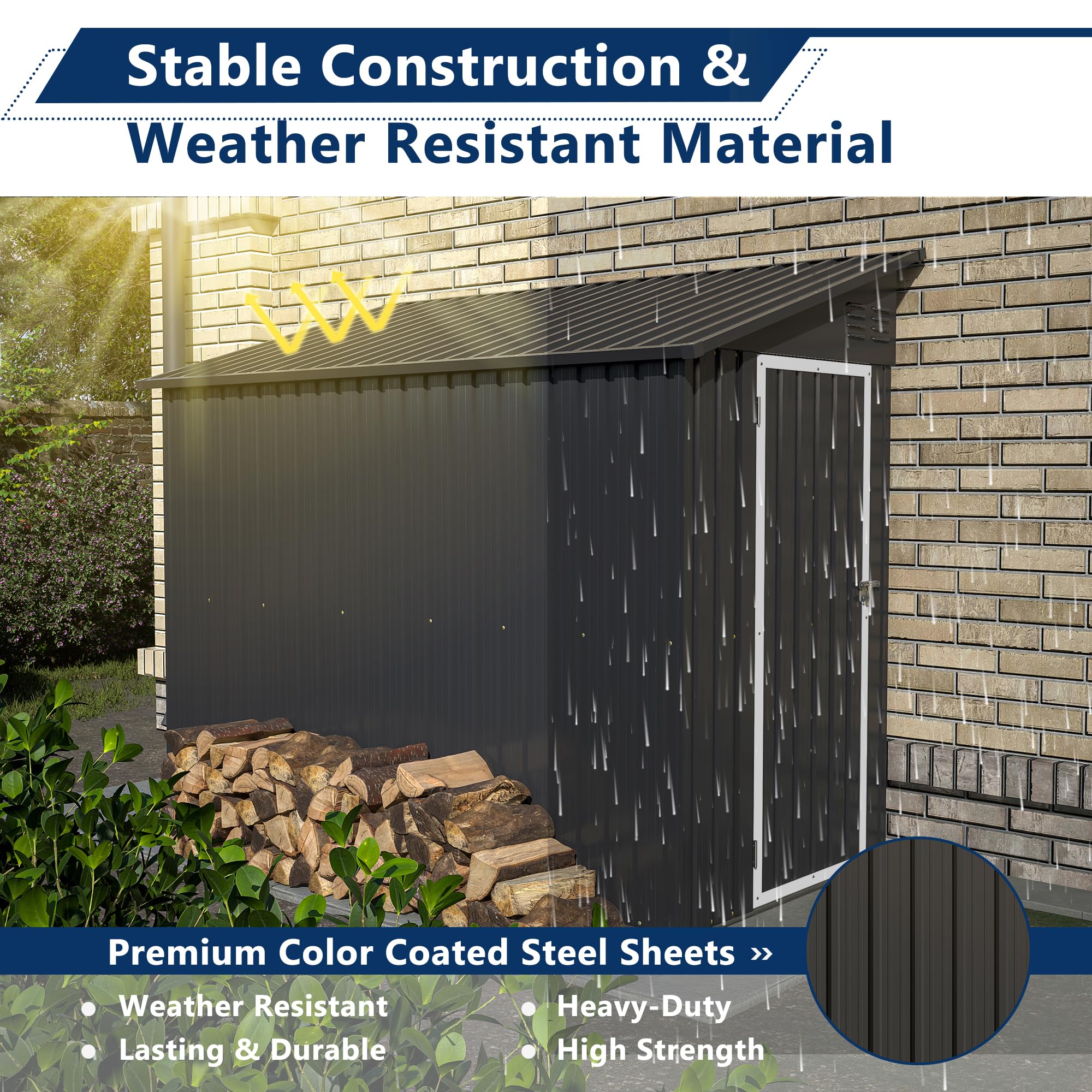 4' x 8' Black Metal Lean-to Storage Shed | Outdoor Garden Shed for Backyard, Patio & Yard Organization | Weather-Resistant Tool & Equipment Storage Solution for Gardening, Lawn Care & Outdoor Gear