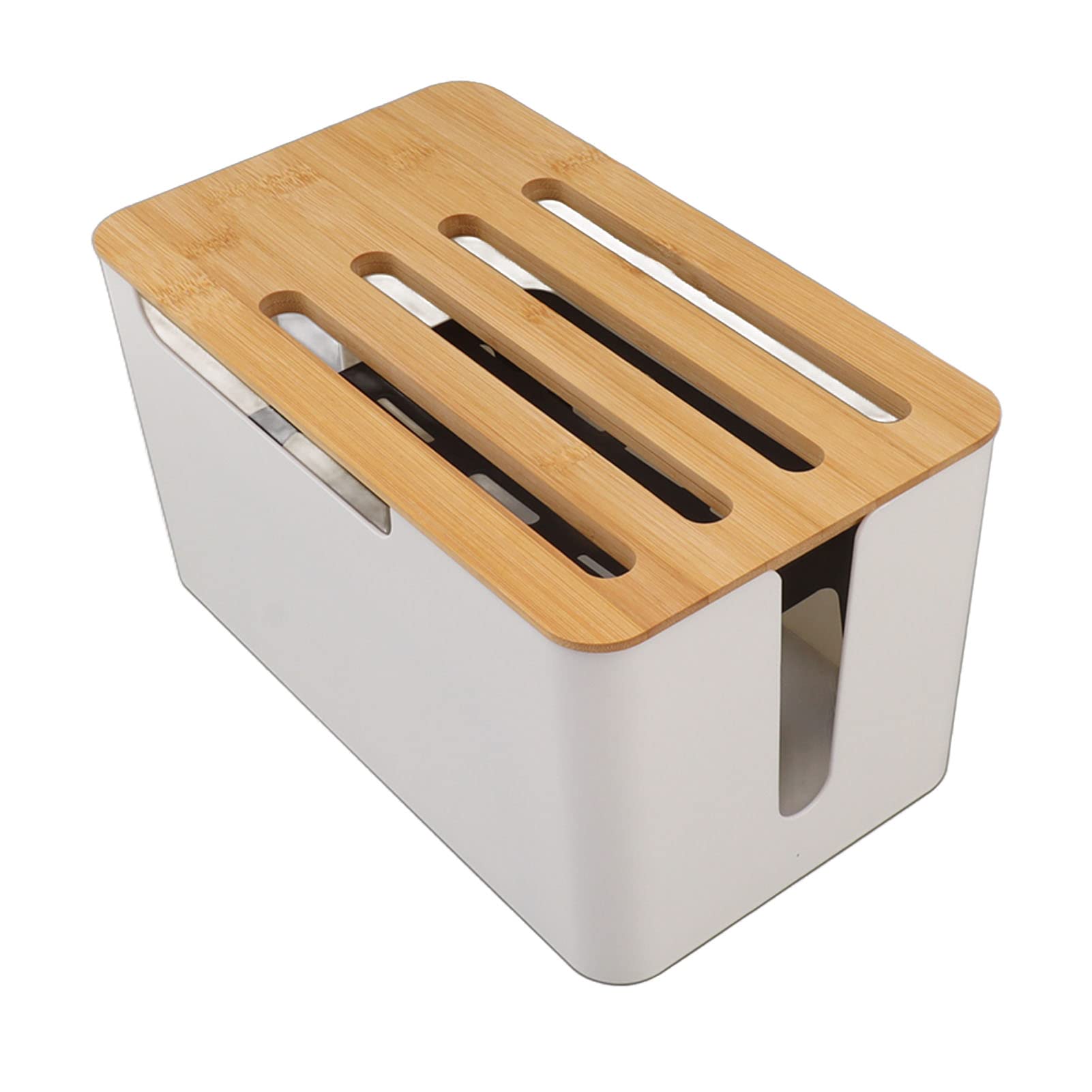Wooden Router Storage Box with Multi-Hole Bit Shelf - Cable Management Organizer for Modem, Power Strip & Router - Perfect for Home Office & Living Room Organization