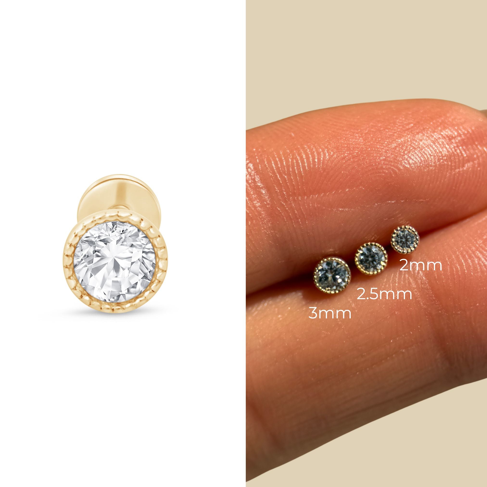 14K Solid Yellow Gold Milgrain Gemstone Flat Back Stud Earrings for Women - Perfect for Everyday Wear, Parties & Special Occasions