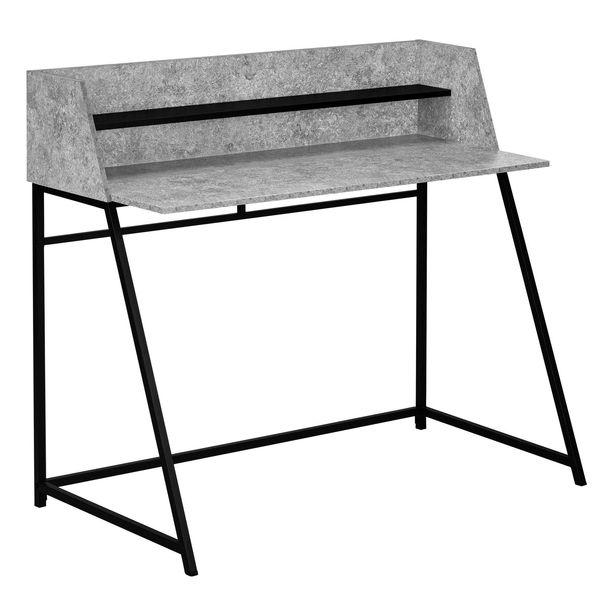 Ergode 48 Inch Computer Desk with Grey Stone-Look Tabletop & Black Metal Frame - Home Office Desk for Work, Study, and Gaming