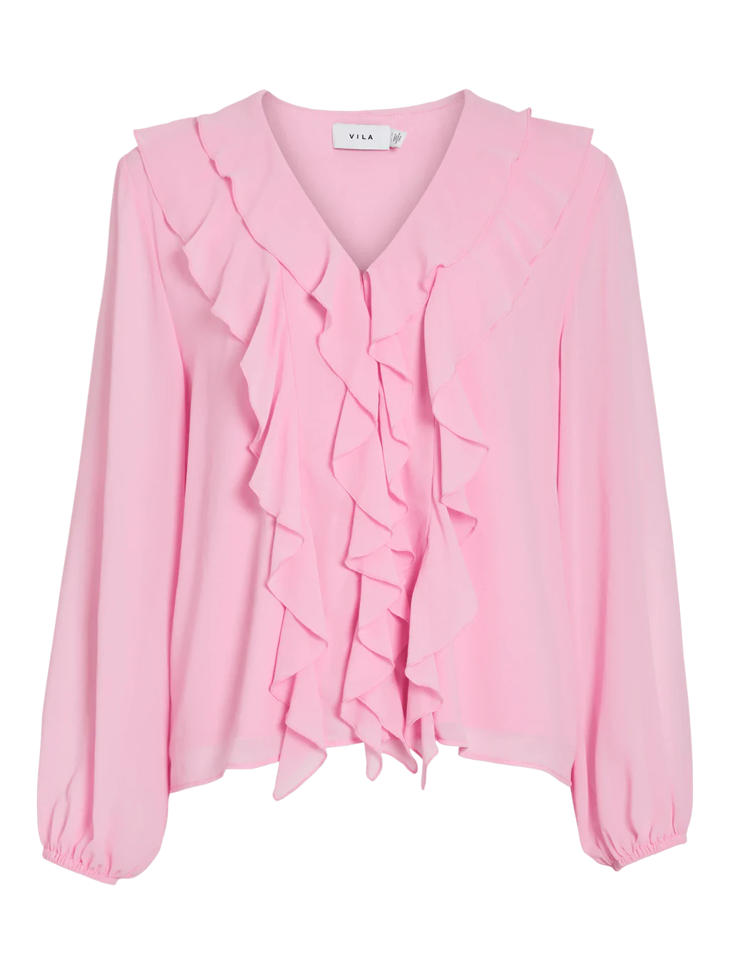 Diane Frill V-Neck Blouse for Women - Elegant Ruffled Bonbon Pink Top for Casual Wear & Office Outfits