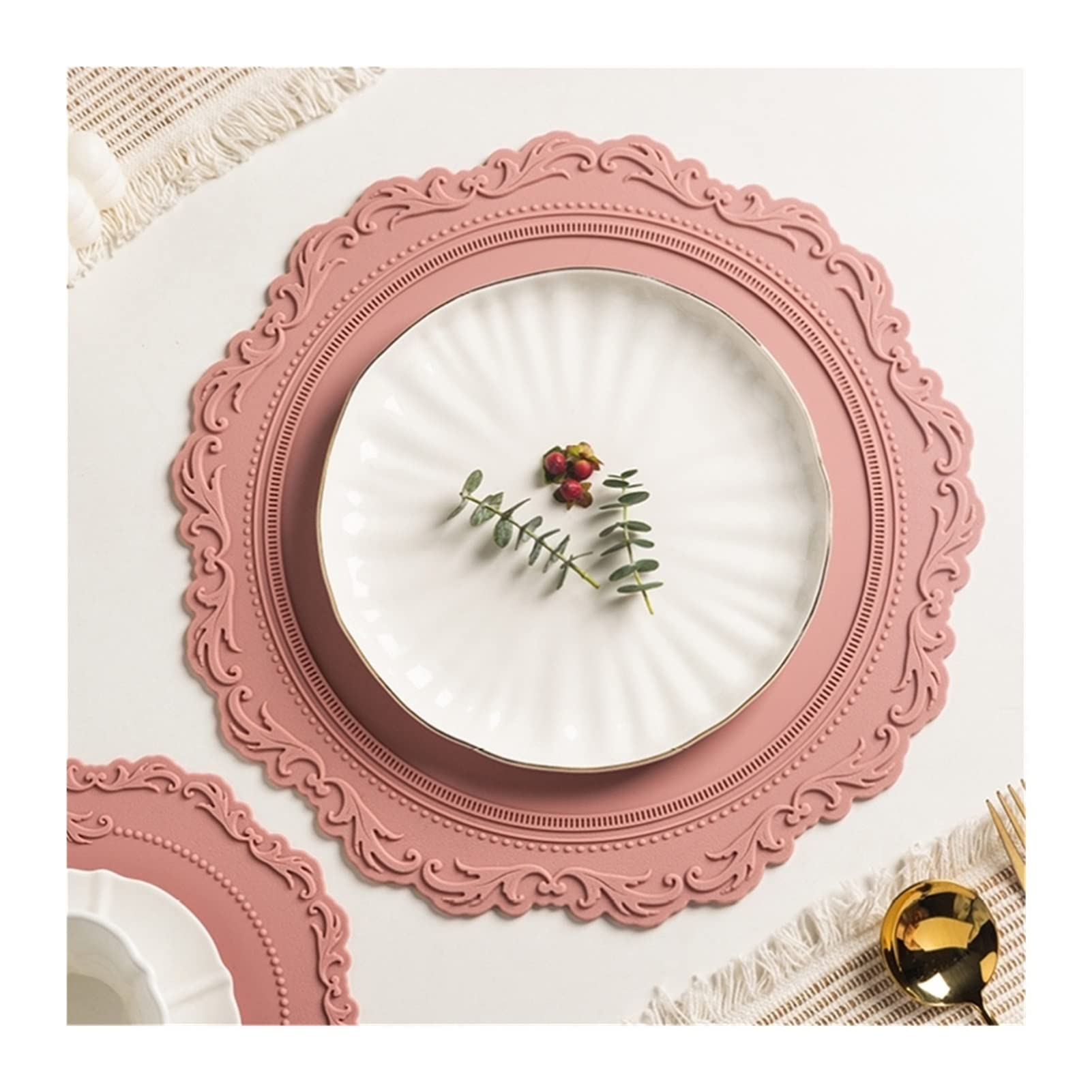 12/23/35cm Floral Placemats Set - Waterproof Table Mats for Dining, Kitchen & Coffee Table - Non-Slip Cup Pads (12cm Pink) - Perfect for Home Decor, Parties & Daily Use