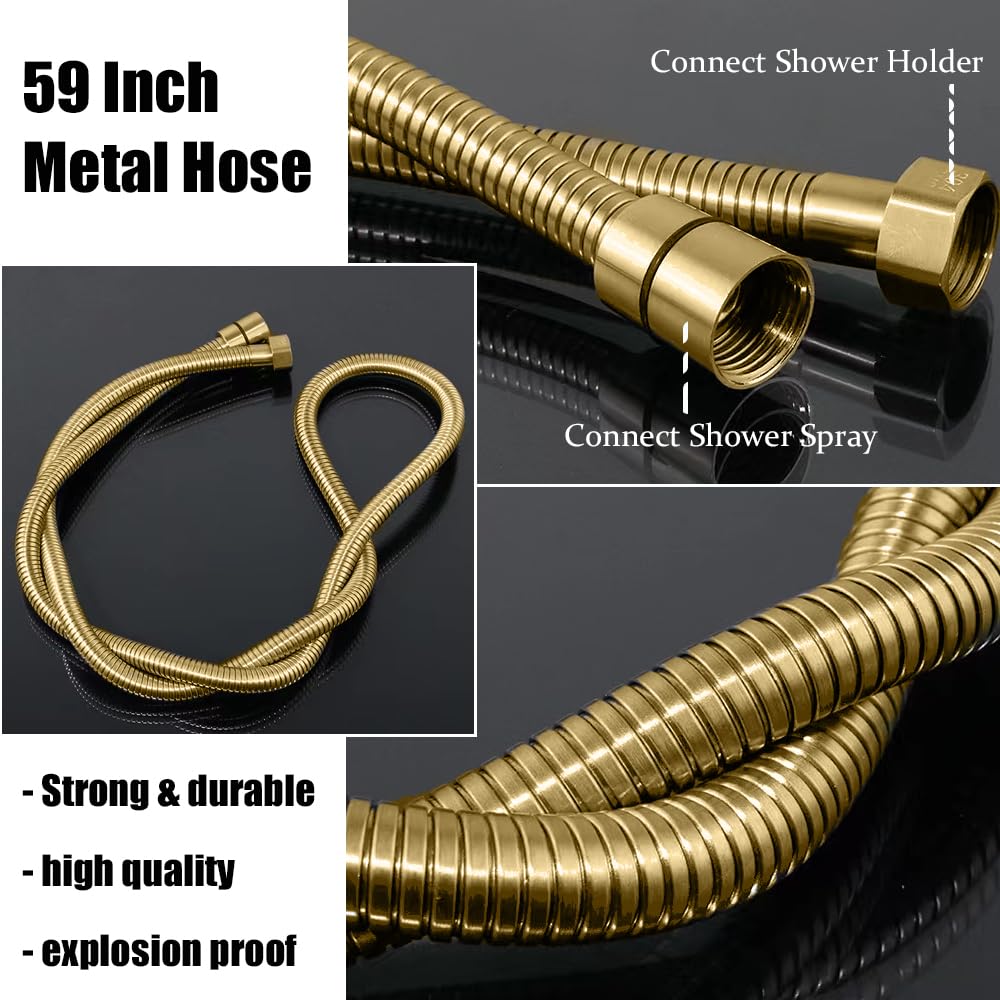 10 Inch Rainfall Shower System with 4-Setting Handheld Spray, Pressure Balance Valve & Brushed Gold Trim Kit - Wall Mounted Bathroom Faucet Set for Luxurious Spa Experience at Home