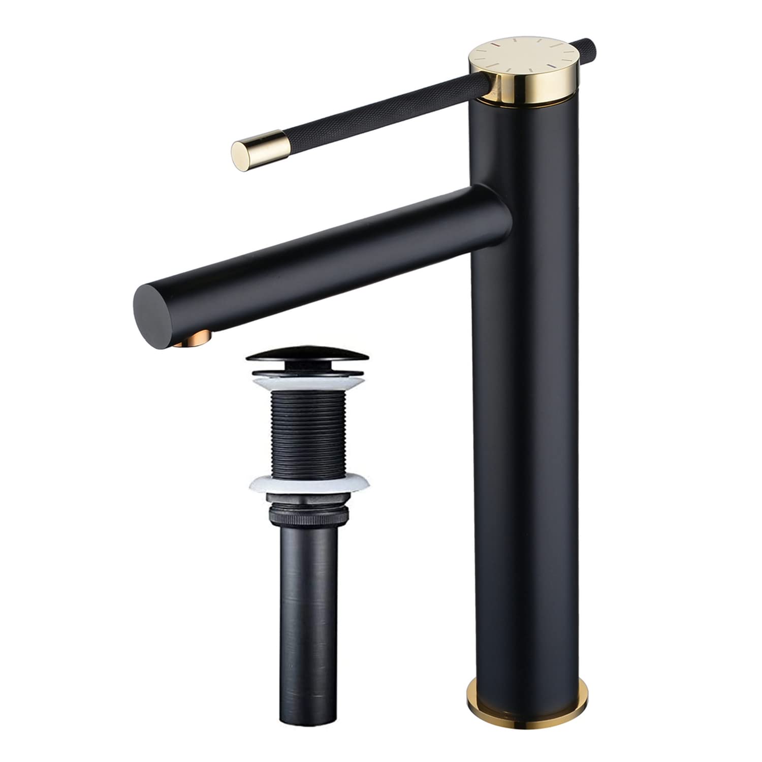 NEWRAIN Matte Black Single Handle Vessel Sink Faucet with Pop-Up Drain - Tall Bathroom Vanity Faucet for Vessel Sinks, Basin Mixer Tap - Perfect for Modern Bathroom & Powder Room Renovations