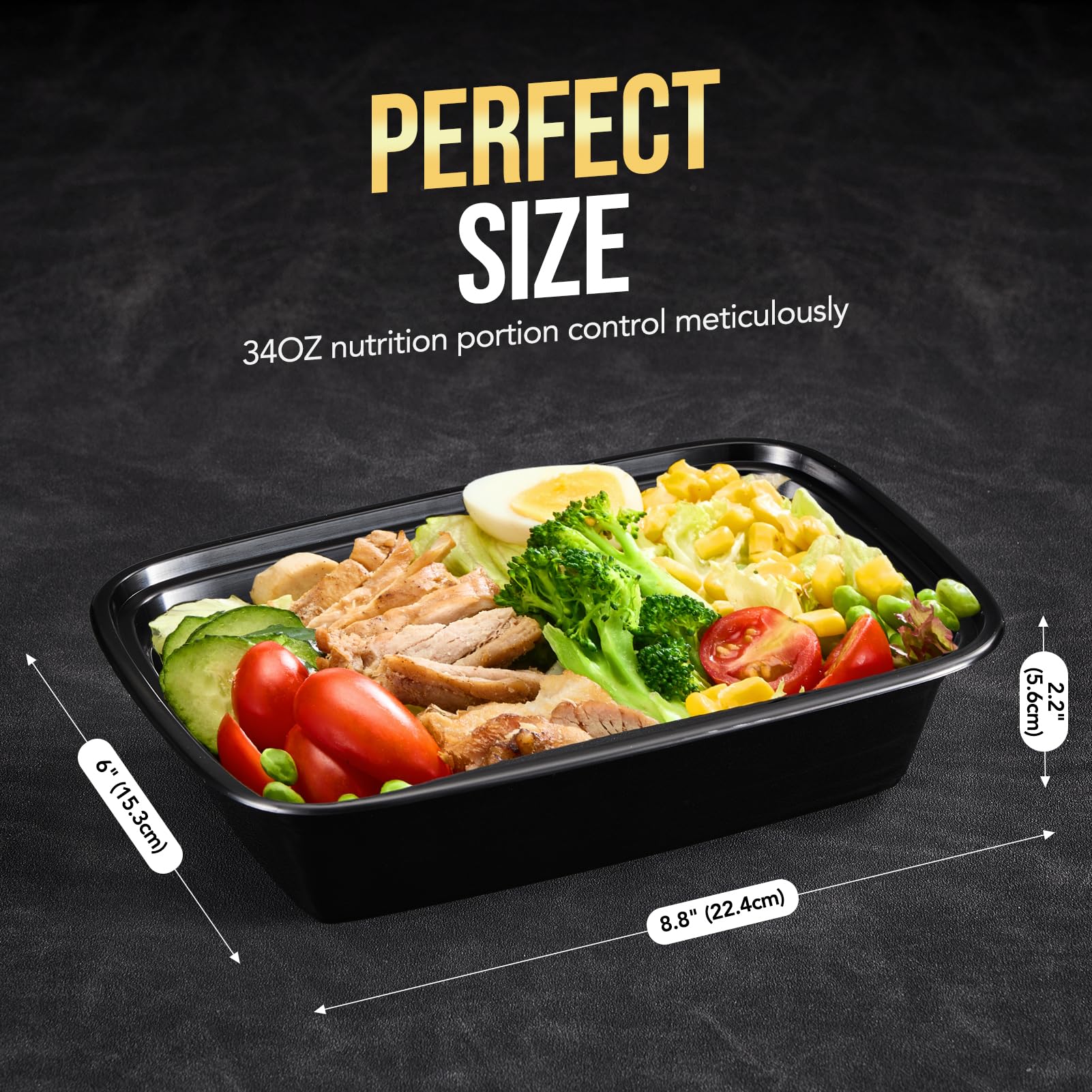 50-Pack 34oz Reusable Meal Prep Containers with Lids - BPA-Free, Leakproof & Microwave/Dishwasher/Freezer Safe Plastic Food Storage Containers - Perfect for Meal Prepping, Leftovers & Takeout - Black