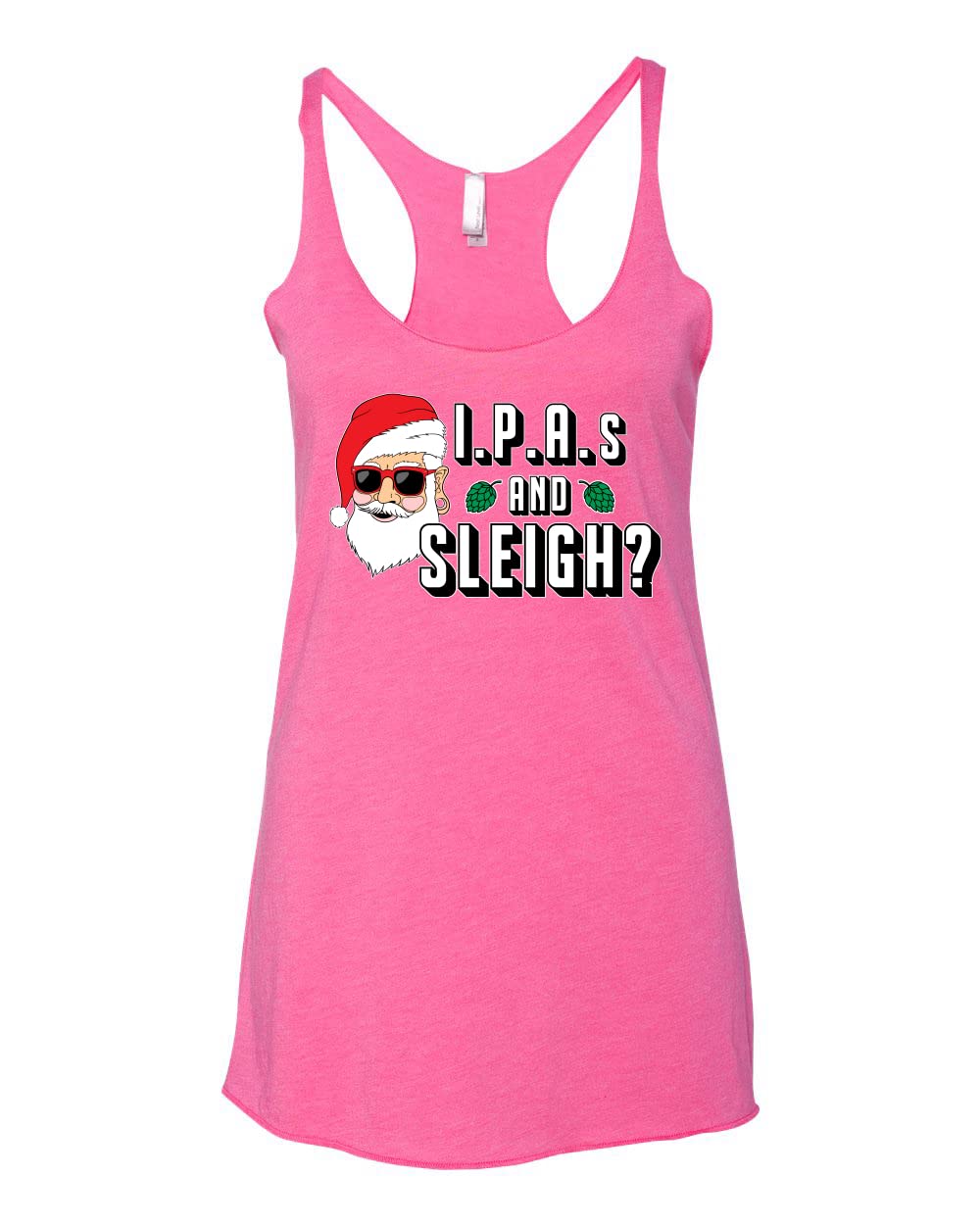 Trendy Santa IPA & Sleigh Christmas Tri-Blend Racerback Tank Top for Women - Perfect for Holiday Parties & Festive Outfits