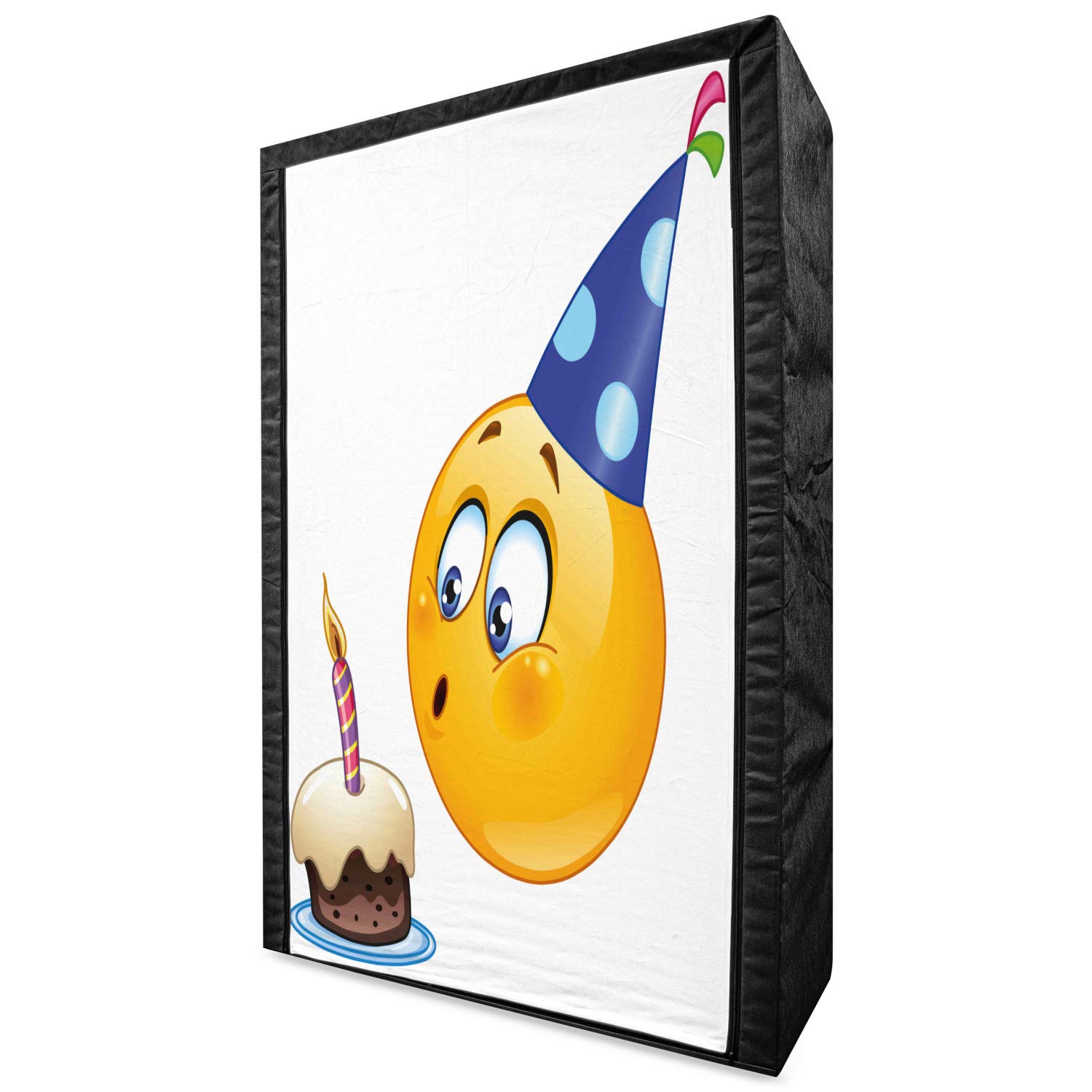 Ambesonne Birthday Party Portable Fabric Wardrobe with Shelves - Happy Face Celebration Themed Cone Hat & Cake Print Clothing Organizer - 42.5