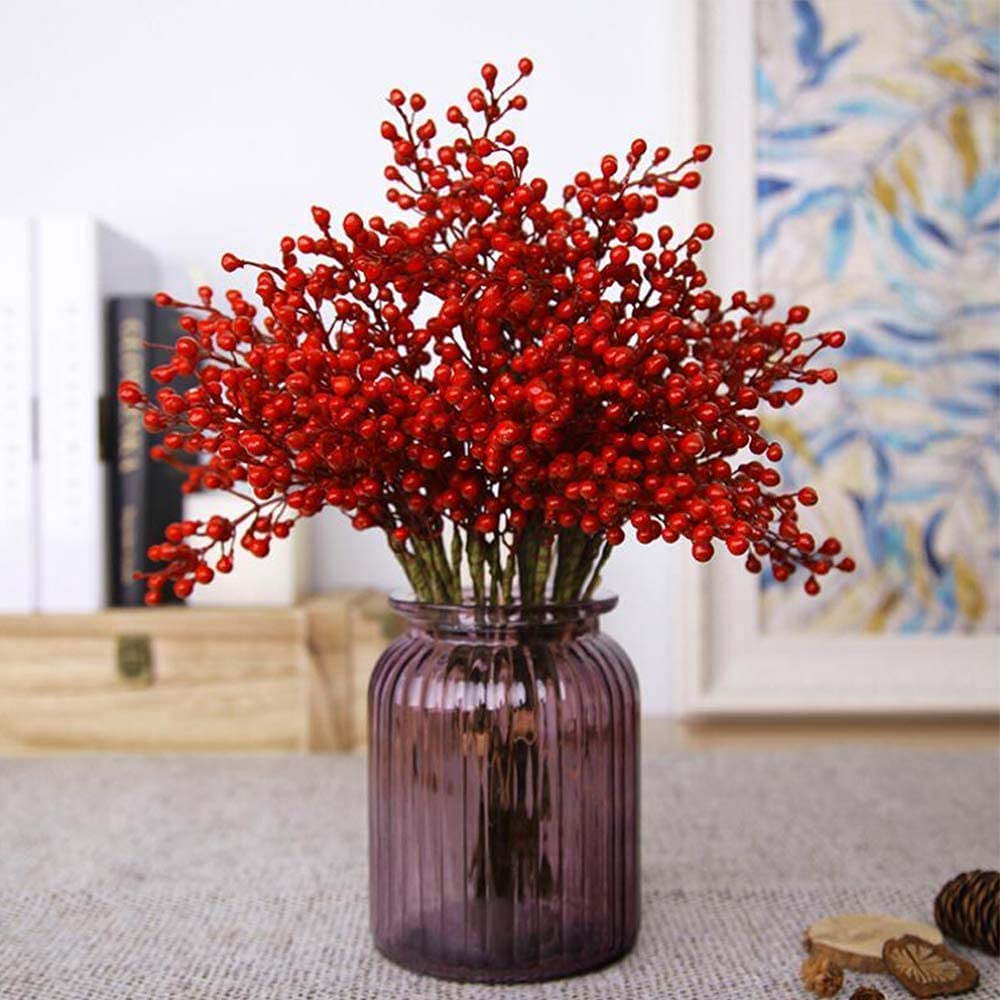 8 Pack Artificial Holly Red Berry Stems - Realistic Christmas Berries for Xmas Tree Decorations, Holiday Wreaths, DIY Crafts, Valentine's Day and Winter Home Decor (Perfect for Centerpieces, Gift Wrapping & Seasonal Displays)