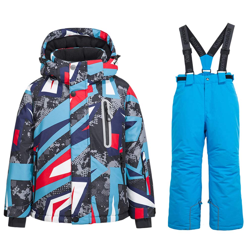 WOWULOVELY Boys' 2-Piece Colorblock Snow Pants & Jacket Set - Winter Snowsuit for Skiing, Snowboarding & Outdoor Activities - Waterproof & Warm Snowwear for Kids