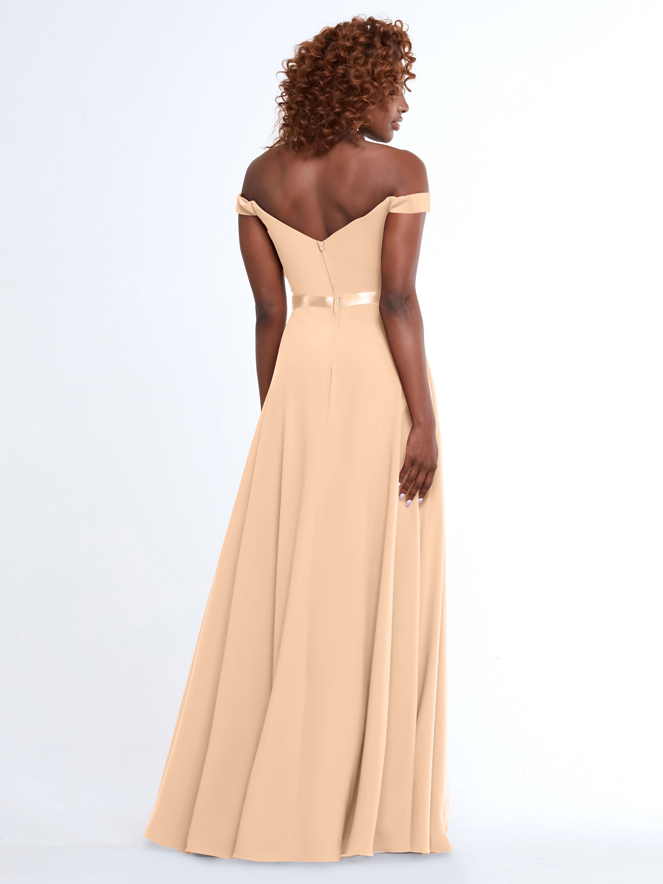 Off Shoulder A-Line Chiffon Bridesmaid Dress with Sash - Elegant & Flowy for Weddings, Parties & Special Occasions