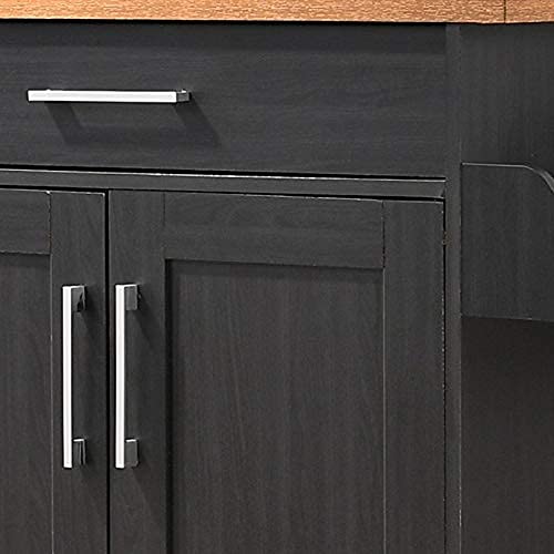Hodedah Black Kitchen Island with Spice Rack, Towel Rack & Drawer - Beech Wood Countertop for Small Kitchen, Dining Room or Pantry Organization