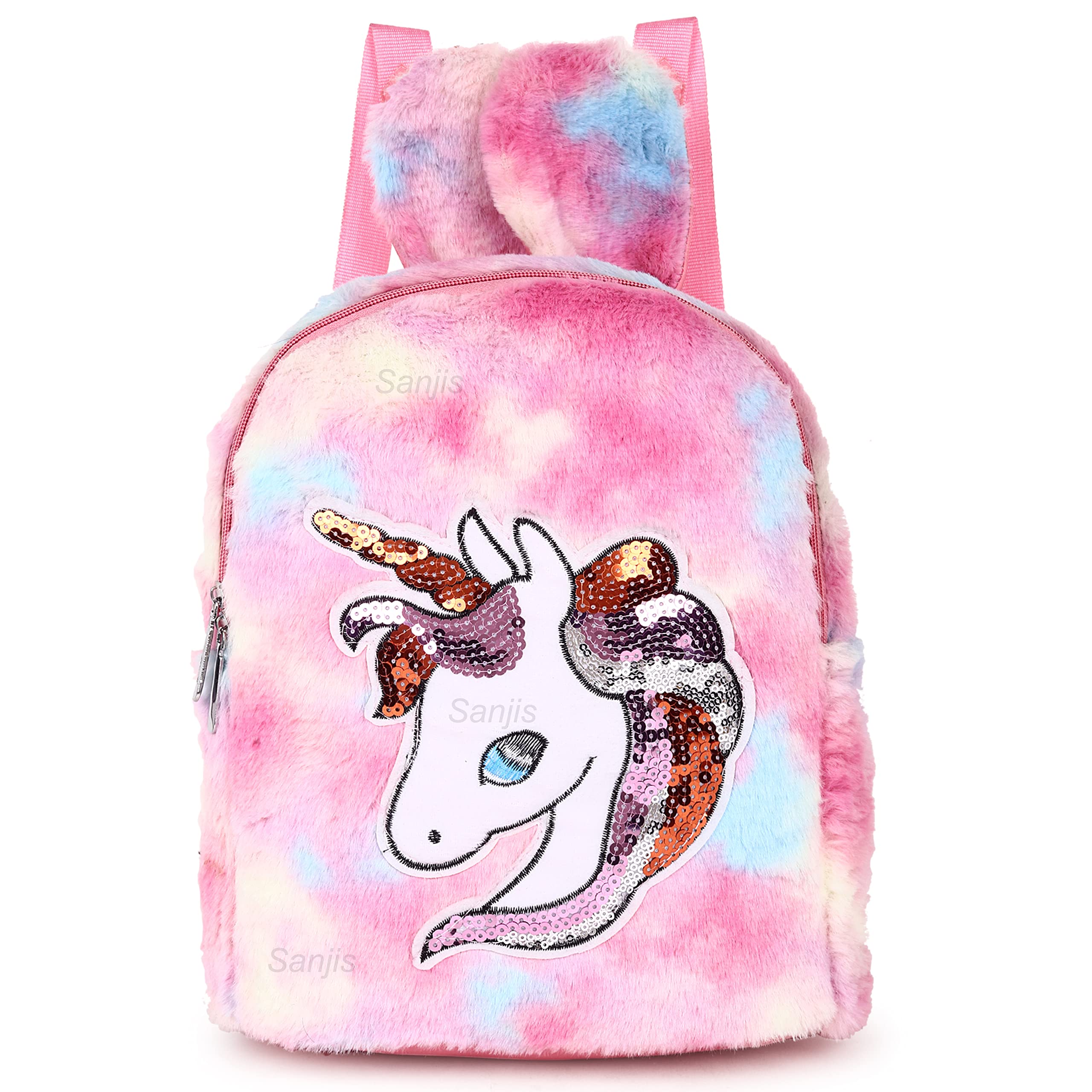 Sanjis Enterprise Plush Cute Furry Rainbow Backpack for Girls - Soft School Bag, Travel Backpack, Shoulder Bag, Picnic & Gift | Perfect for School, Travel, Outdoor Adventures & Daily Use