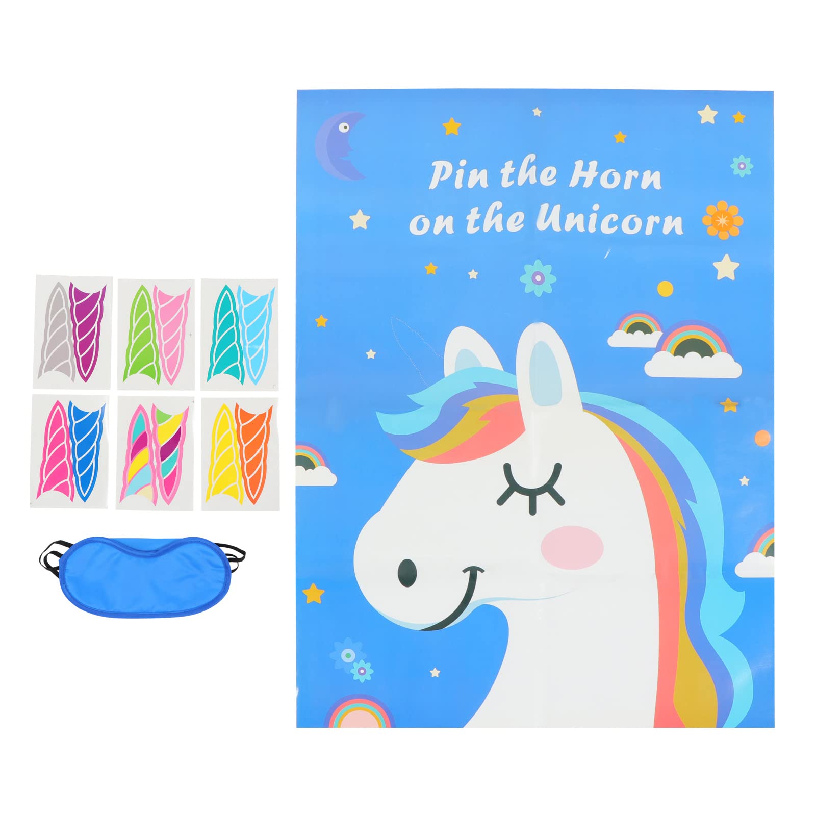 LUOZZY Pin The Horn on The Unicorn Party Game - Fun Unicorn Birthday Party Supplies for Kids - Royal Blue - Perfect for Birthday Parties, Classroom Activities & Family Game Nights