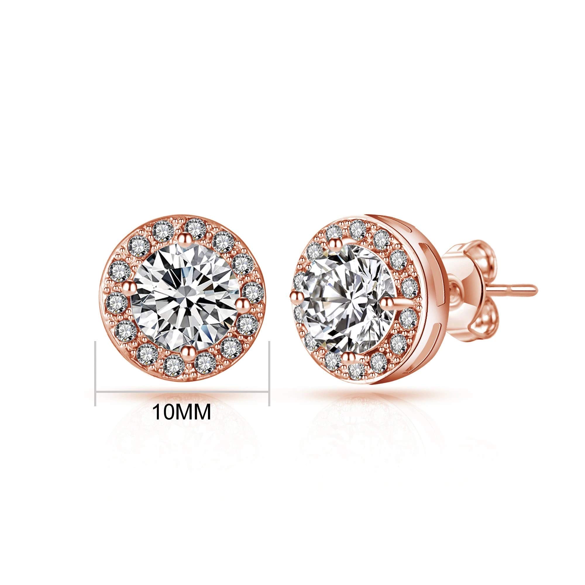 Philip Jones Rose Gold Plated Halo Earrings with Zircondia® Crystals - Elegant Jewelry for Women, Perfect for Weddings, Parties & Special Occasions