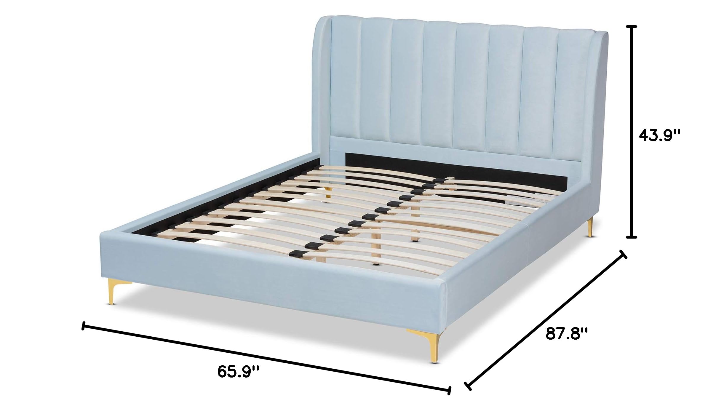 Baxton Studio Queen Size Platform Bed Frame with Light Blue Upholstery - Modern Bedroom Furniture for Small Spaces & Guest Rooms