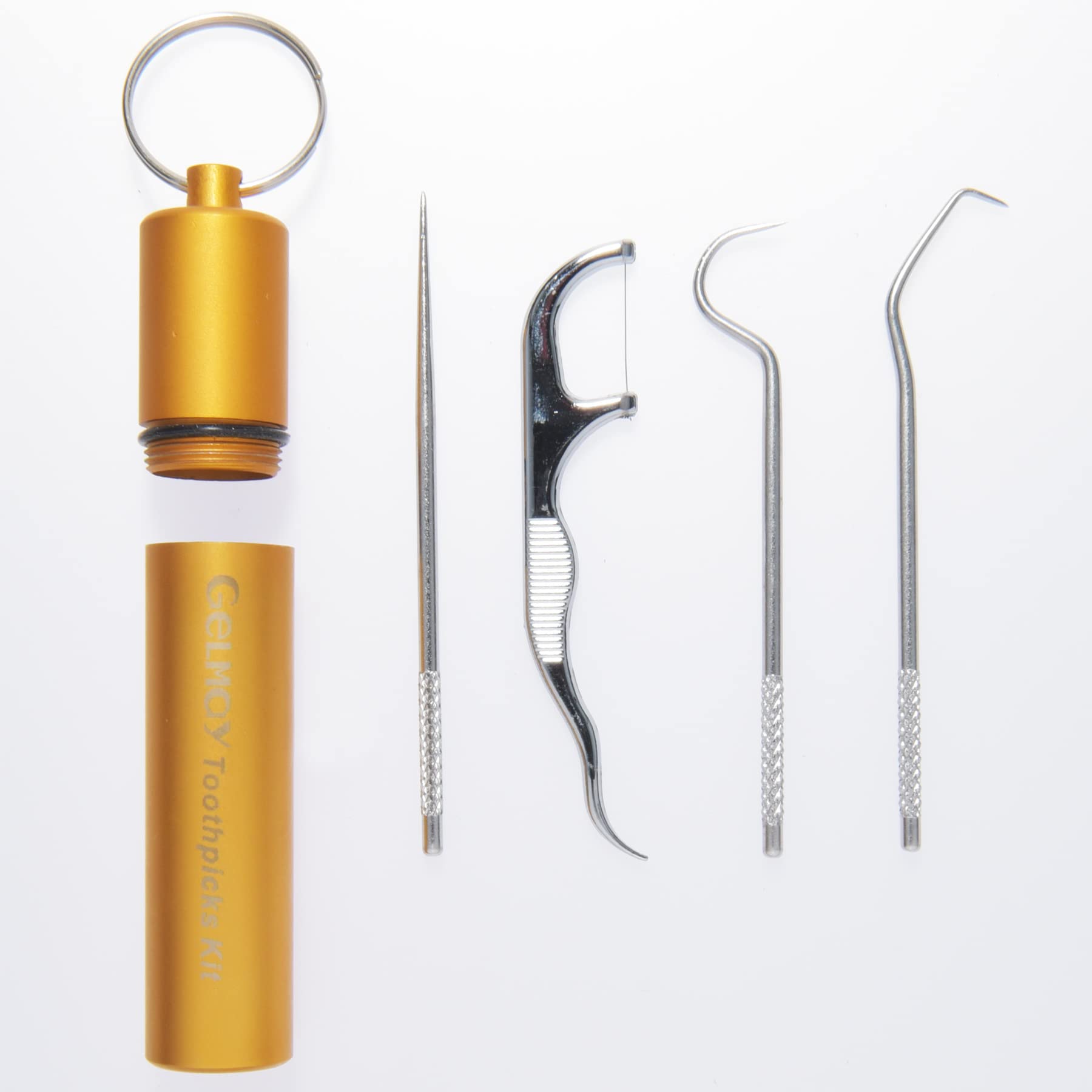Stainless Steel Dental Floss Picks Kit - Reusable Toothpicks Pocket Set for Adults, Oral Hygiene Travel Essentials for Teeth Cleaning at Home, Office & On-The-Go (1 Set)