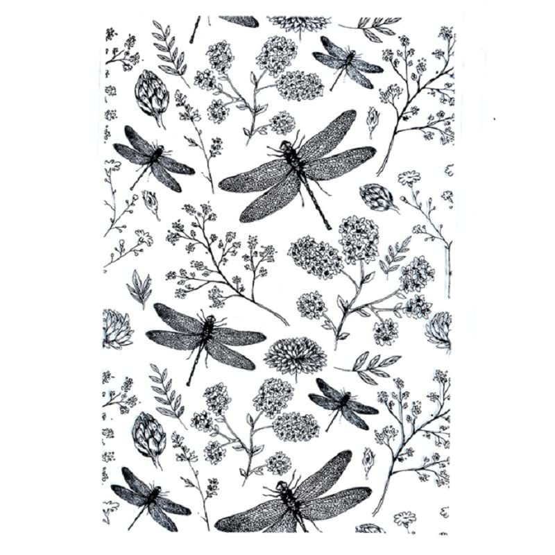 NZJ Spring Flower Grass Corner Dragonfly Clear Stamps for Card Making, DIY Scrapbooking & Paper Crafts - Transparent Rubber Stamps with Nature Design (Perfect for Greeting Cards, Journals, Invitations)