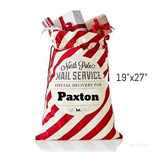 Personalized Santa Sack Christmas Gift Bag for Kids - Custom Santa Claus Toy Bag with Red Stripes - Perfect for Christmas Morning Surprises & Holiday Gift Giving