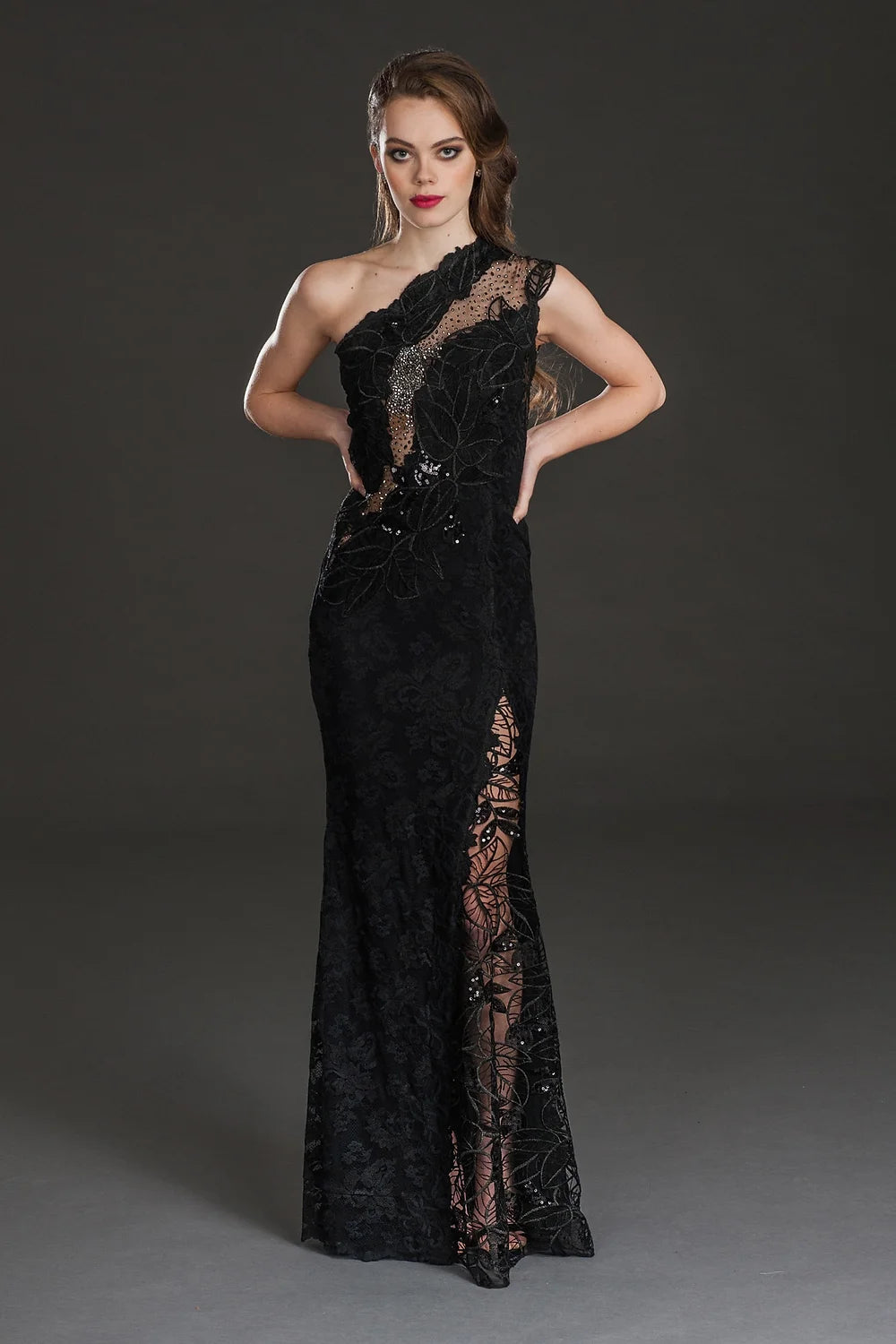 Elegant Embellished One Shoulder Evening Gown - Black | Formal Dresses for Prom, Wedding & Special Occasions