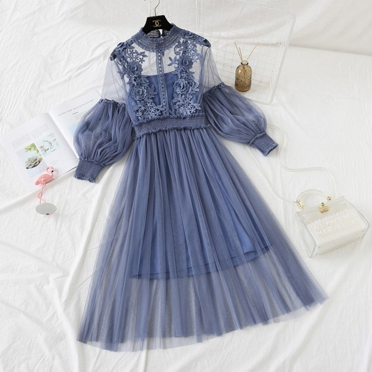 Elegant 3D Floral Lace Dress for Women - Spring Summer Mesh Skirt with Floral Embroidery | Perfect for Weddings, Parties, and Special Occasions