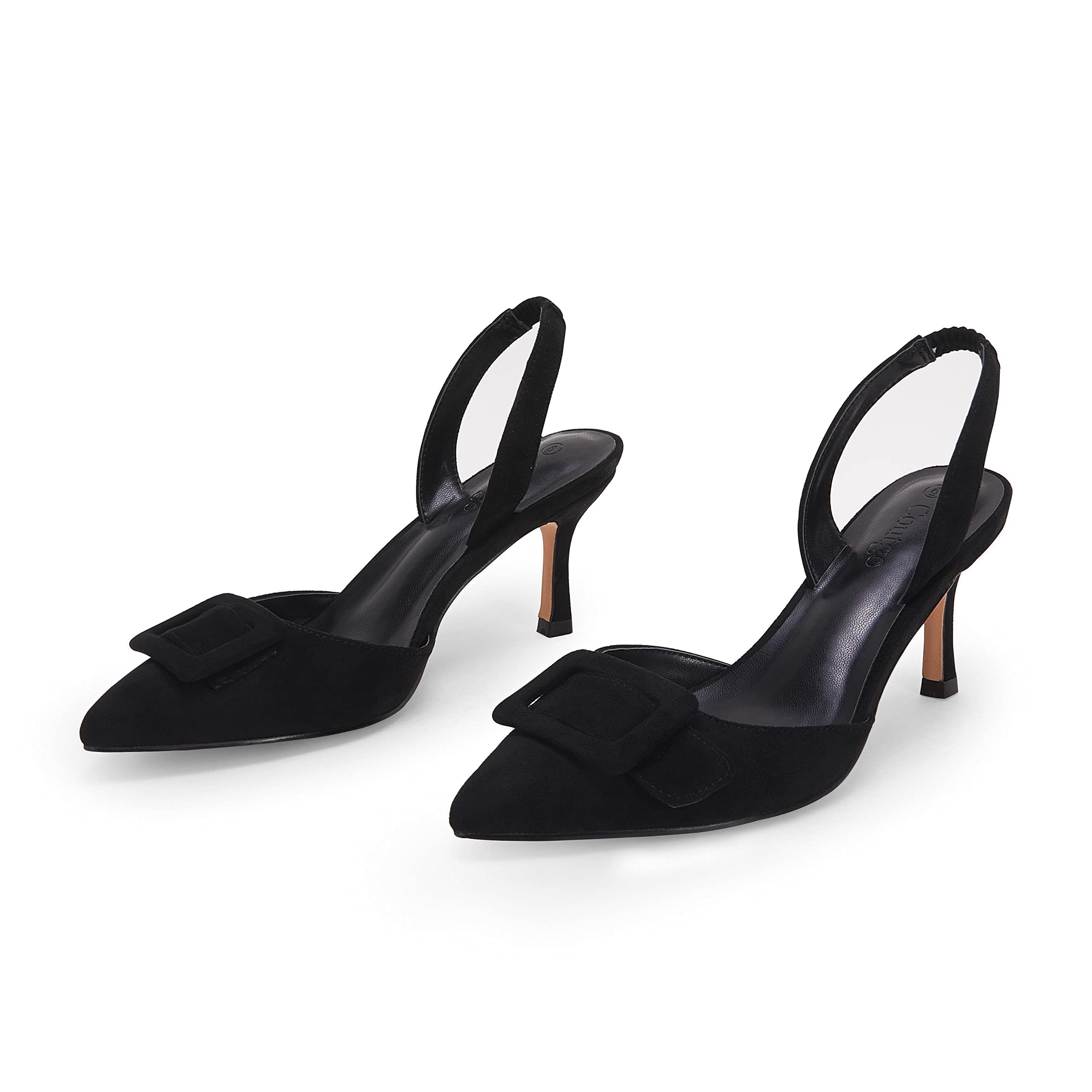 Coutgo Women's Slingback Heels - Kitten Heel Pumps Dress Shoes with Closed Pointed Toe in Suede | Perfect for Wedding, Party & Formal Occasions