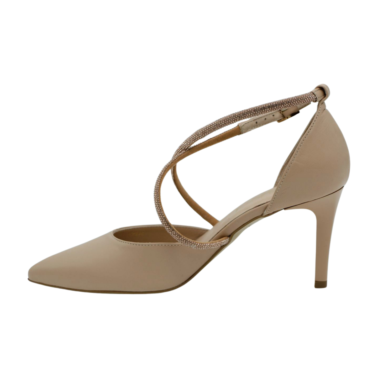 FABUCCI Women's Nude Diamante Pointed Toe High Heel Pumps - Elegant Dress Shoes for Wedding, Party & Evening Events