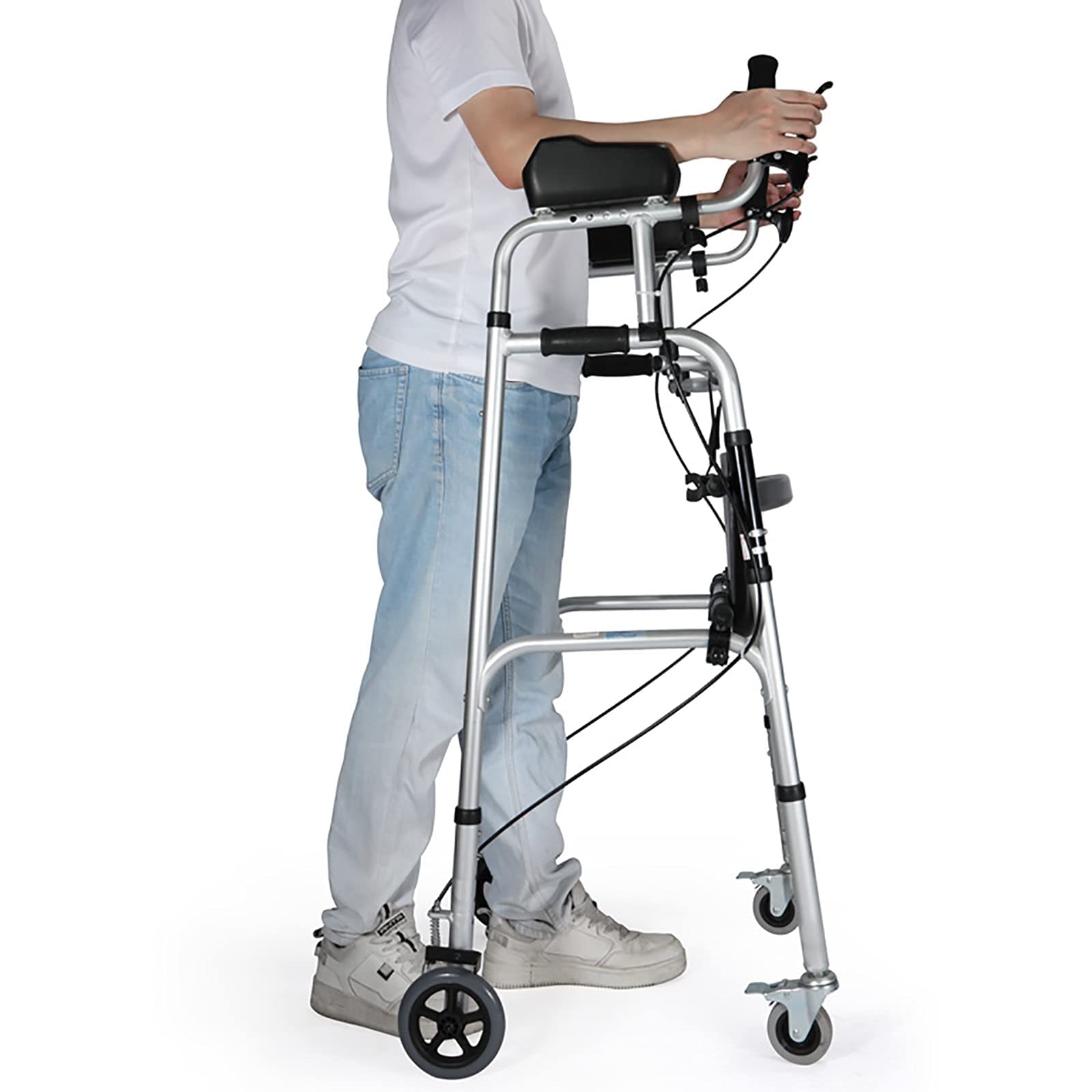 ADITAM Heavy Duty 4-Wheel Folding Rollator Walker with Seat & Armrests - Seniors Upright Rolling Walker with Brakes for Indoor & Outdoor Use - Mobility Aid for Elderly, Disabled & Recovery (Perfect for Shopping, Travel & Daily Walks)