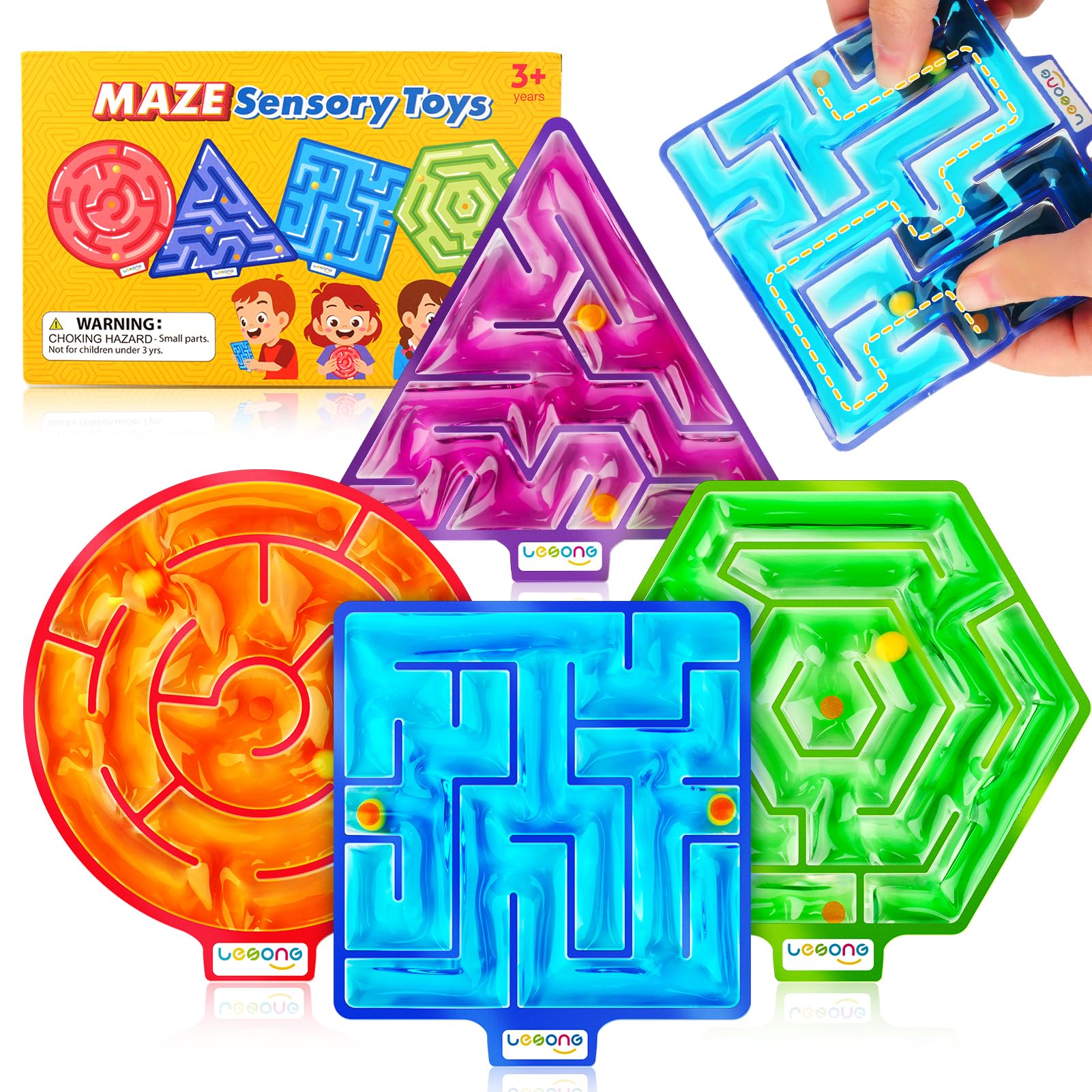 Sensory Fidget Toys for Kids & Adults - 4 Pack Squishy Maze Toys with Goo Filling for Stress Relief, Autism, ADHD - Perfect for Classroom, Office & Home Anxiety Relief