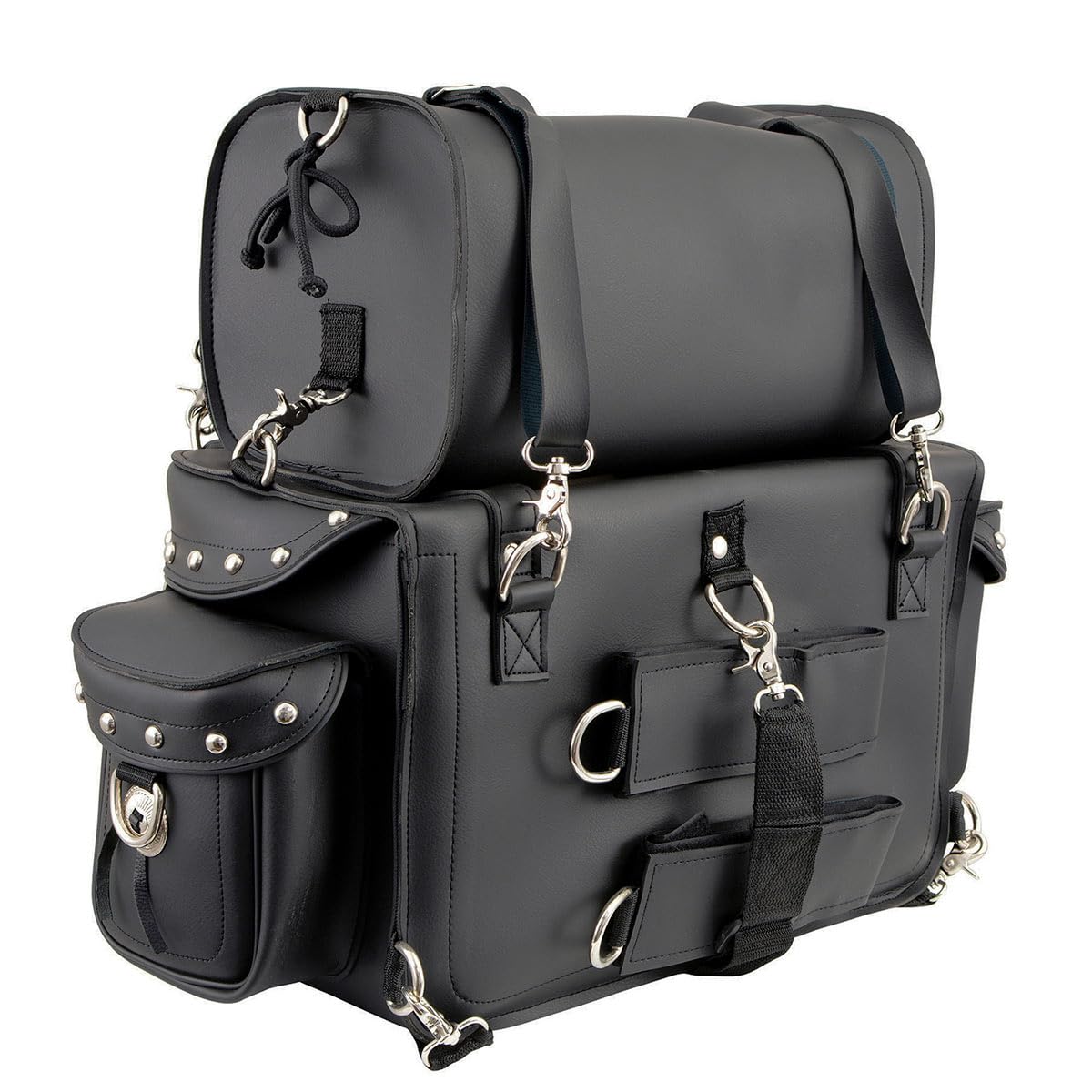 Milwaukee Leather MP8100S Large Black PVC 2-Piece Studded Motorcycle Saddlebags - Durable Touring Pack for Harley, Cruiser & Biker Accessories - Perfect for Road Trips & Long-Distance Riding