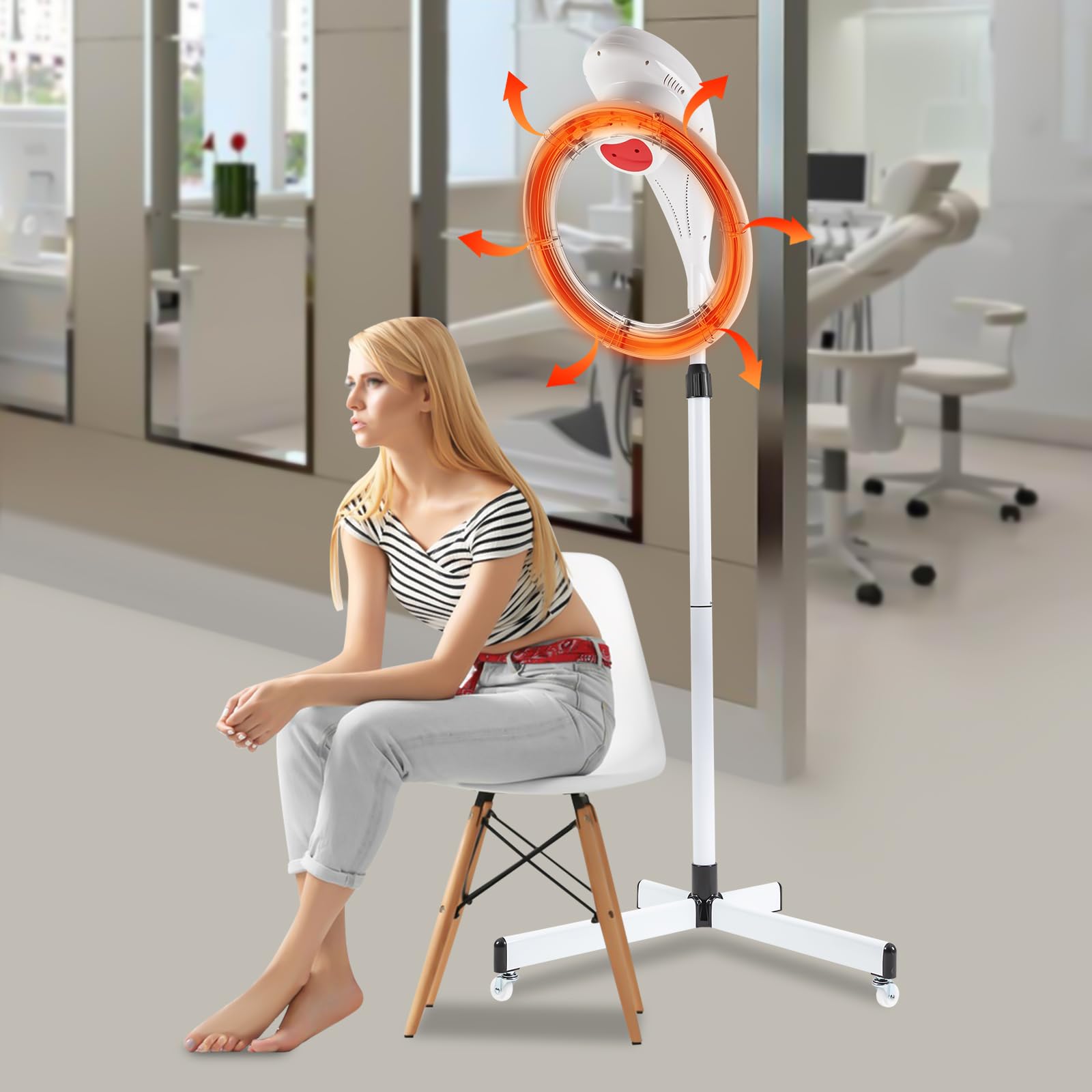 Professional 950W Hair Dryer with Adjustable Height Stand - 80℃/176℉ Temperature Control & 360° Rotation for Salon & Home Use - White | Perfect for Styling, Blowouts & Salon-Quality Results at Home