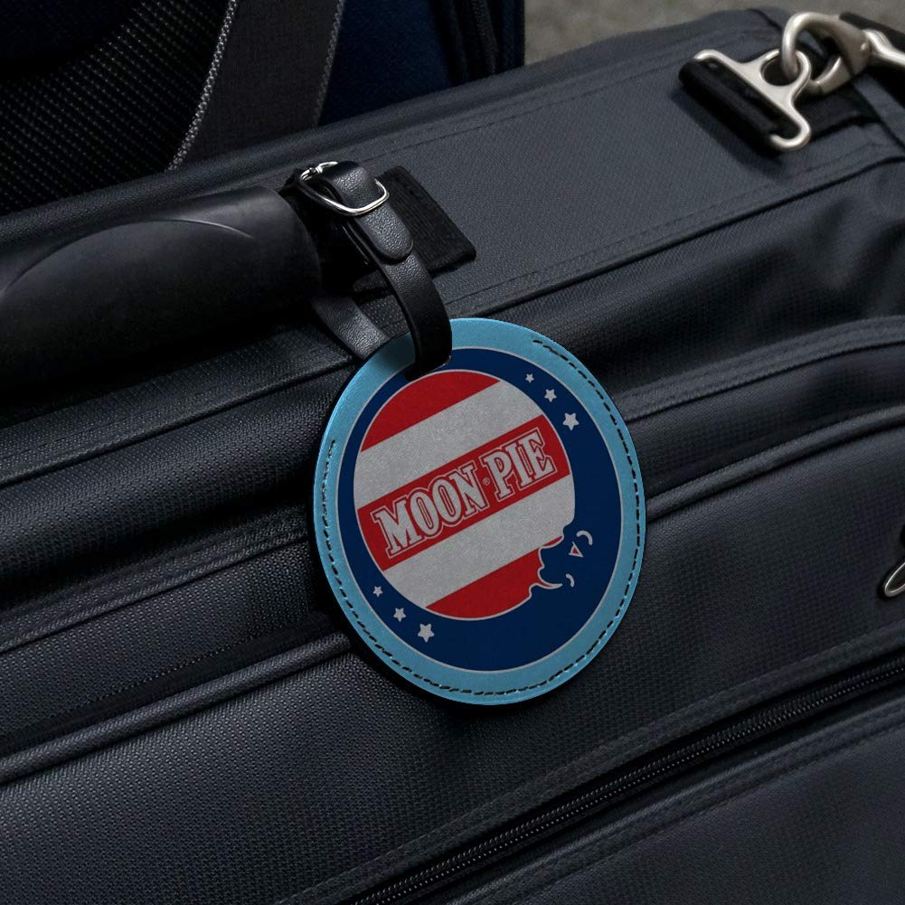 MoonPie Round Leather Luggage Tag - Durable Suitcase ID Card Holder for Travel Bags - Perfect for Carry-On Identification & Personalization