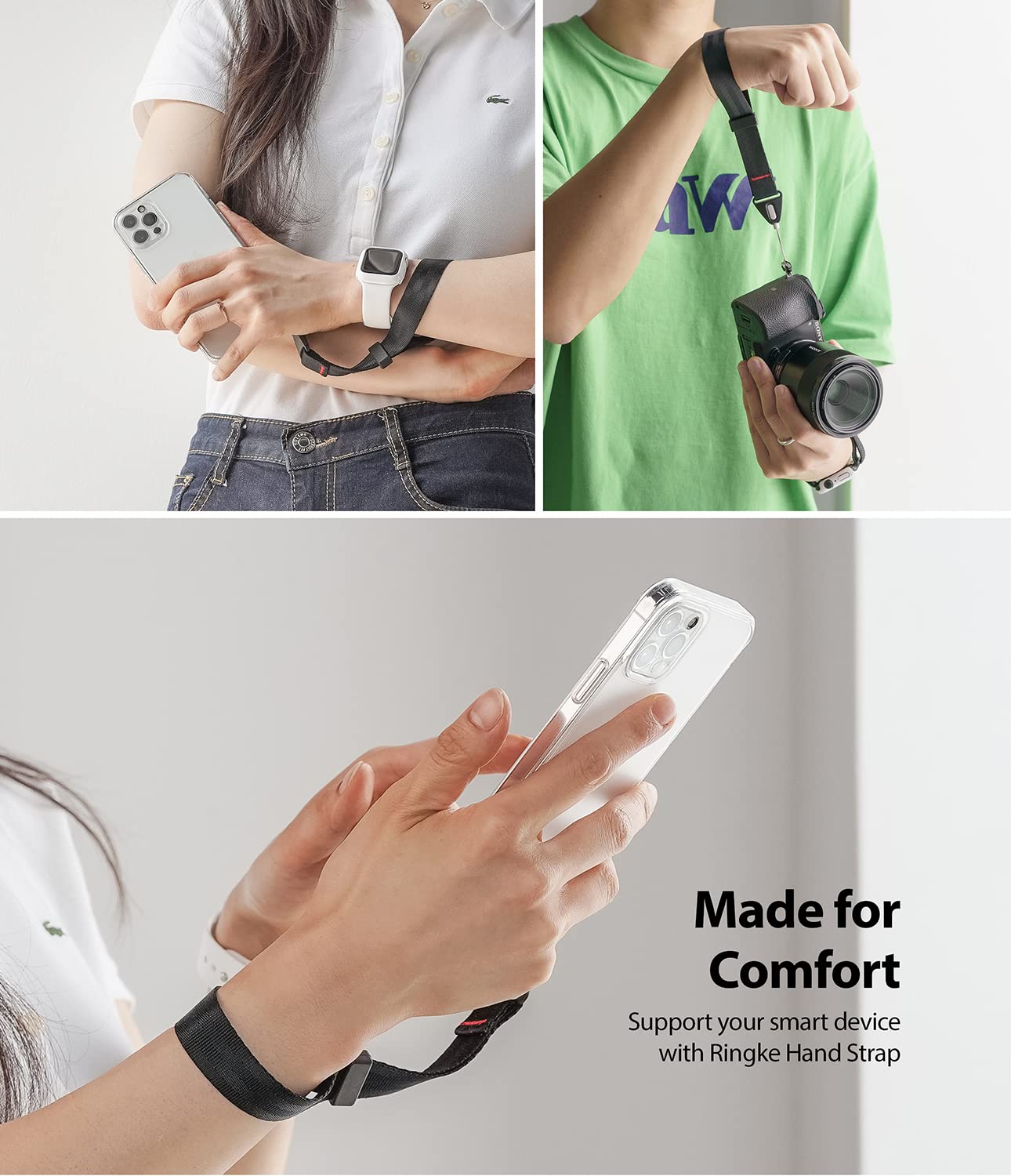 **Ringke Adjustable Universal Phone Wrist Strap - Durable Hand Strap for Smartphones & Cameras - Secure Lanyard for Travel, Hiking & Outdoor Activities - Black**