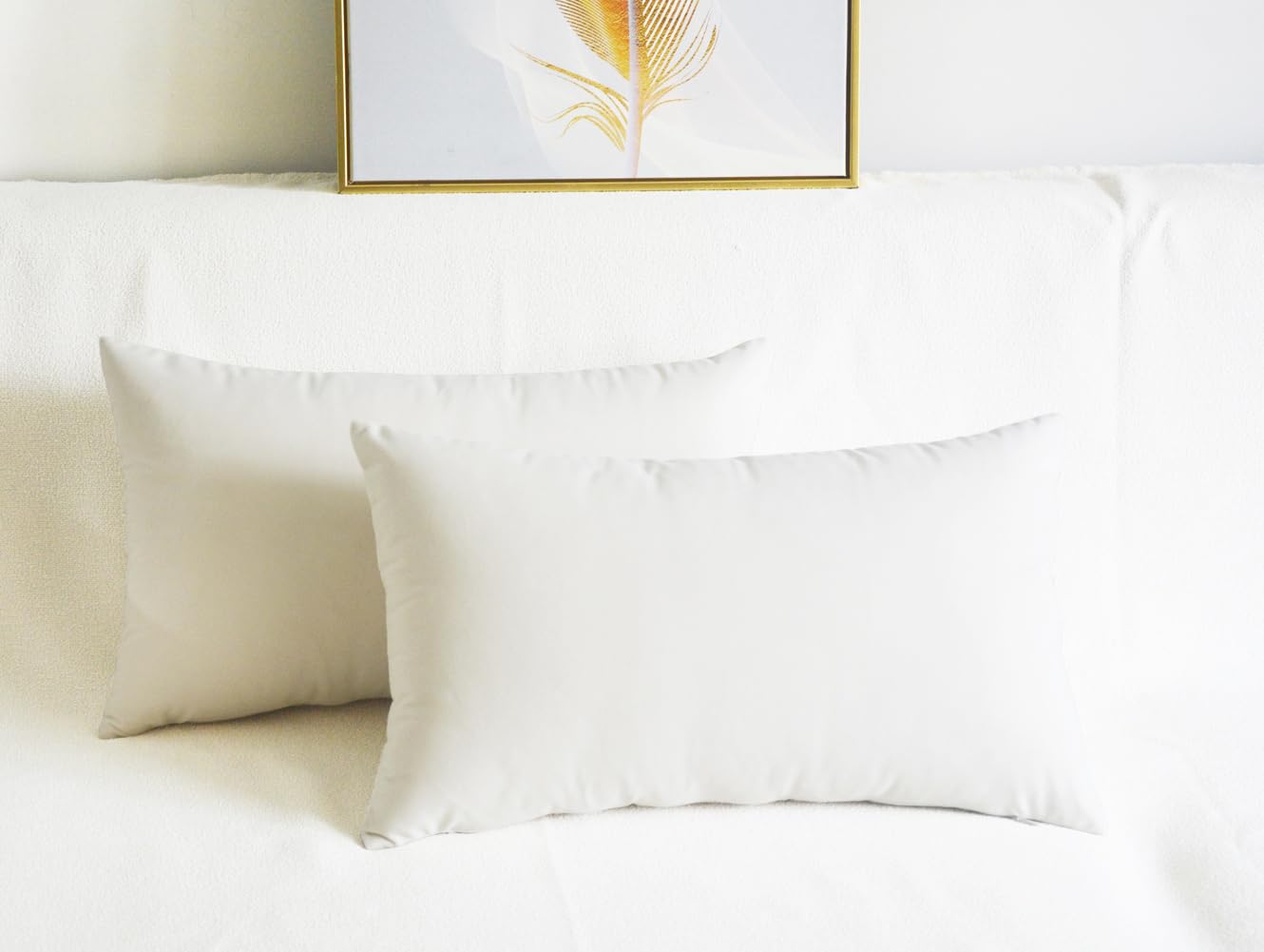 Velvet Cushion Covers (Pack of 2) - Soft Decorative Throw Pillow Cases 12x20 Inches (30x50 cm) for Sofa, Bedroom, Car - Creamy White - Perfect for Home Decor, Cozy Living Room Accents & Comfortable Travel Accessories